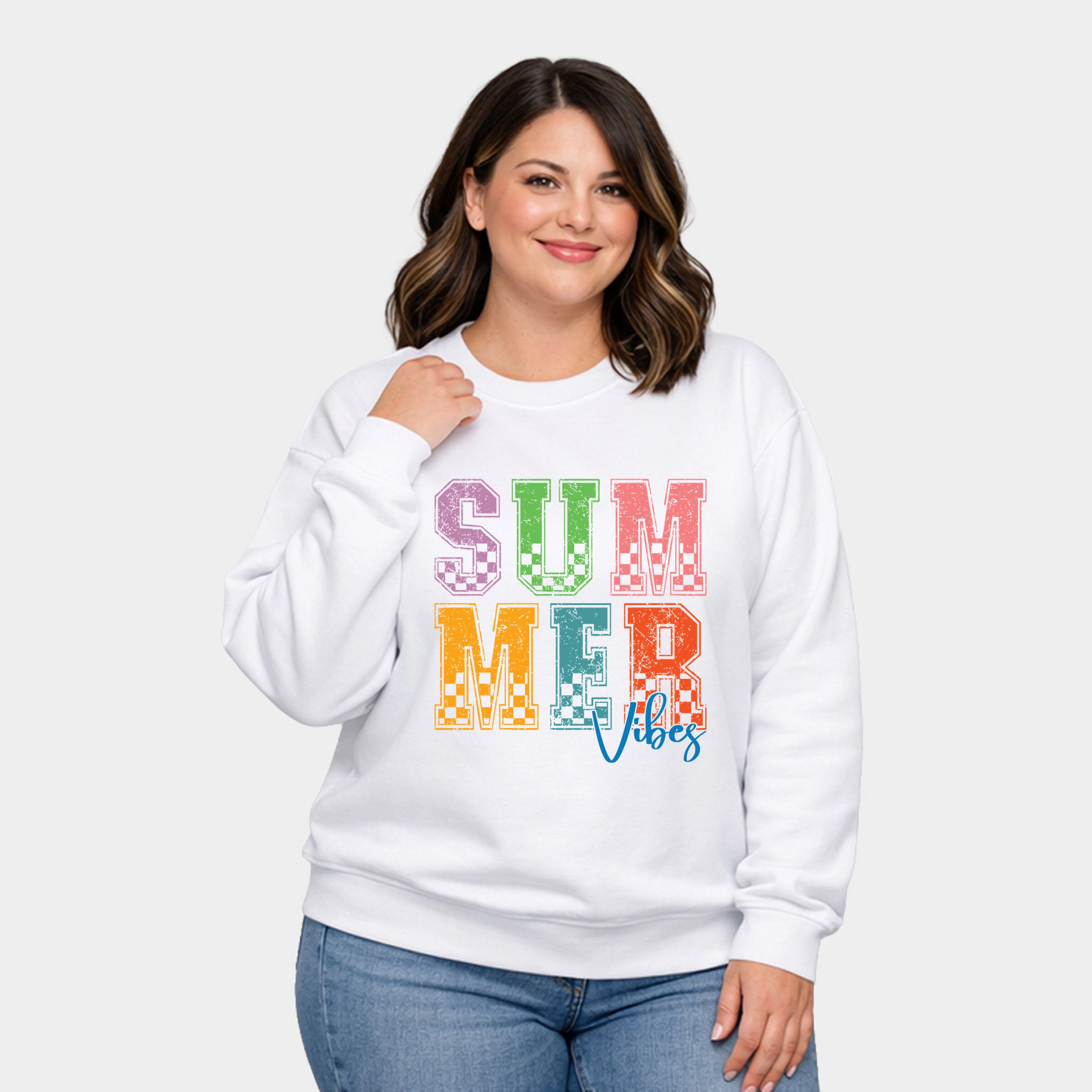 Simply Sage Market - Summer Vibes Checkered  Women's Plus Sized Graphic Sweatshirt