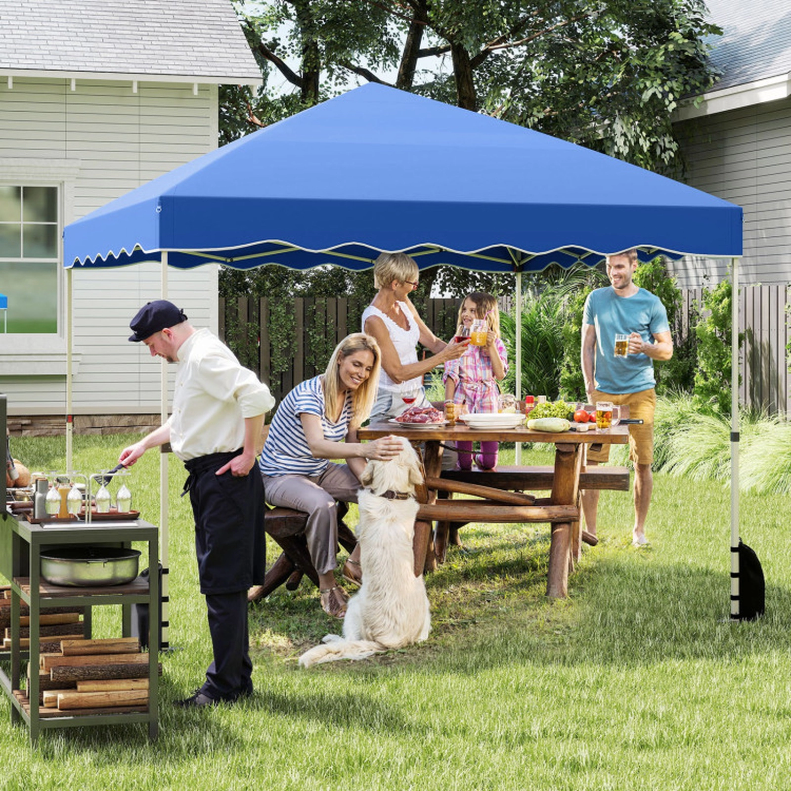 SUGIFT Blue 10-ft by 10-ft 3-Level UPF50+ Silver-Coated Oxford Foldable Pop Up Canopy Tent with Roller Bag