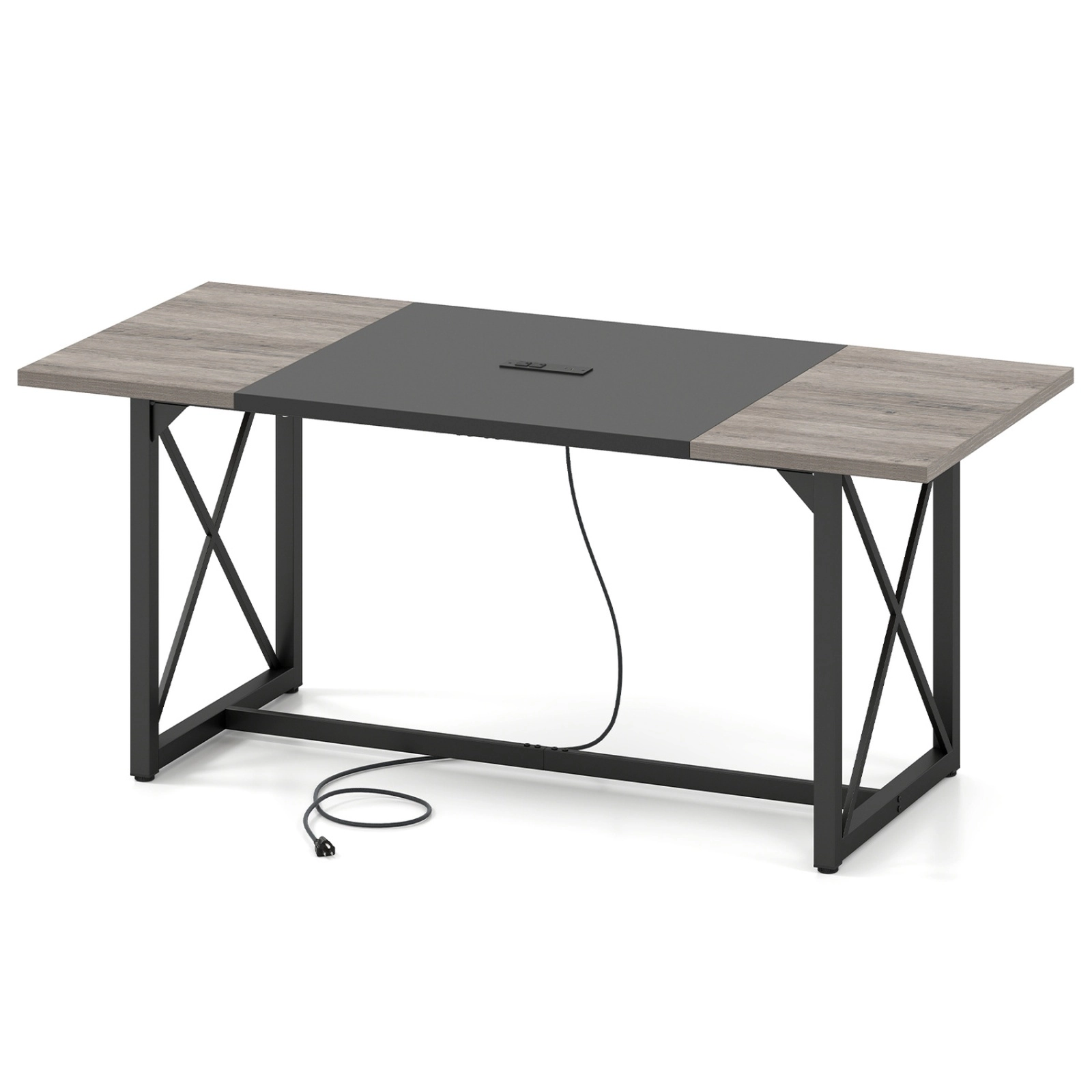 SUGIFT 71-in Rustic Oak 310-lb Capacity Conference Meeting Room Table with Power Outlets Seats 6 to 8 People