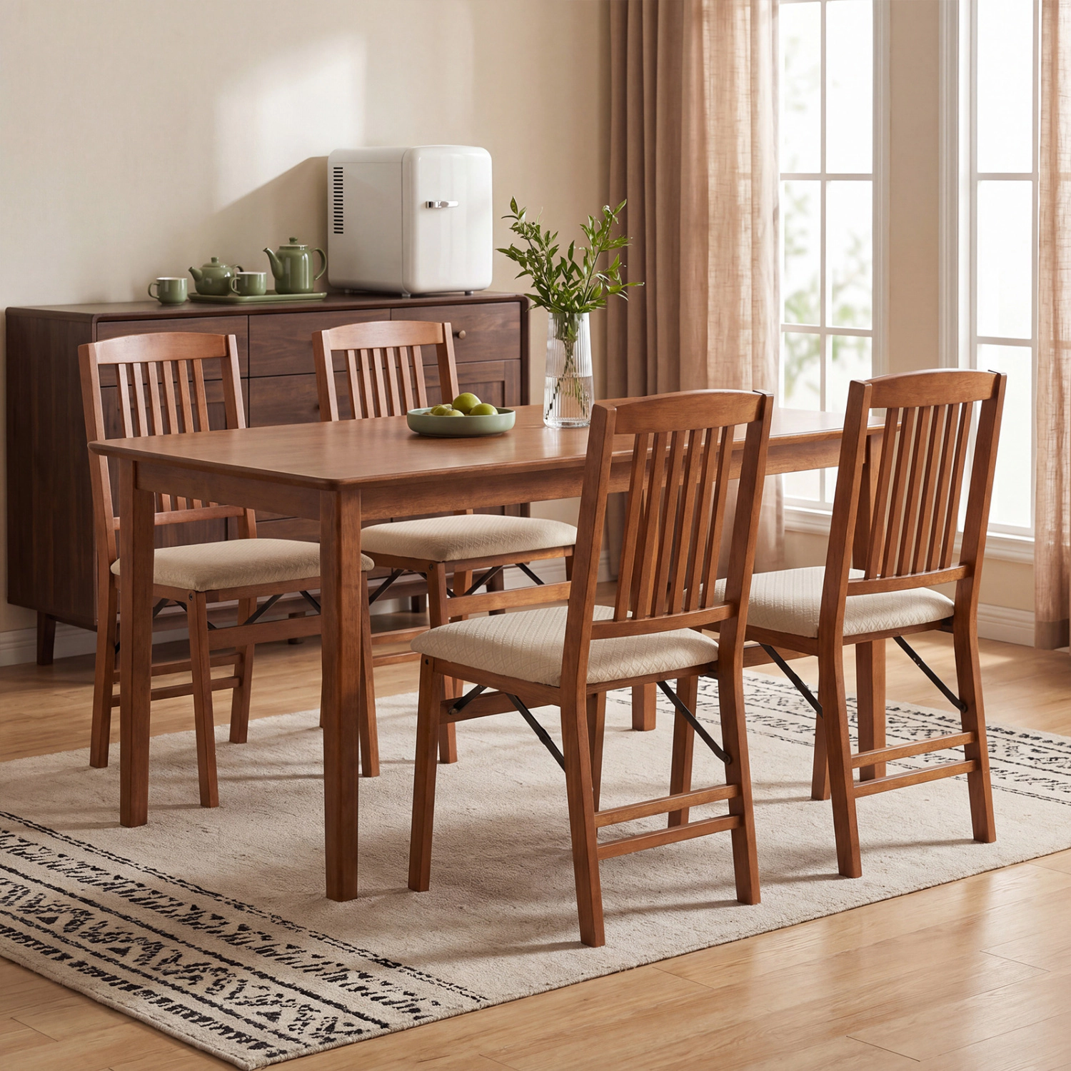 LJG Set of 4 Foldable Upholstered Kitchen Chairs with Padded Seat