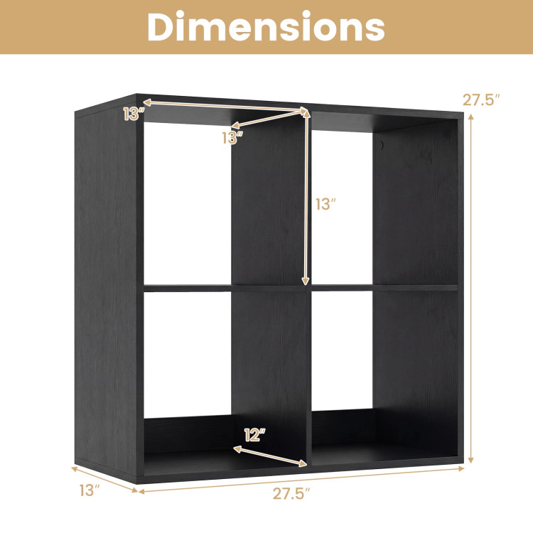 Hivvago 4 Cube Bookshelf with Back Guardrail for Living Room Bedroom