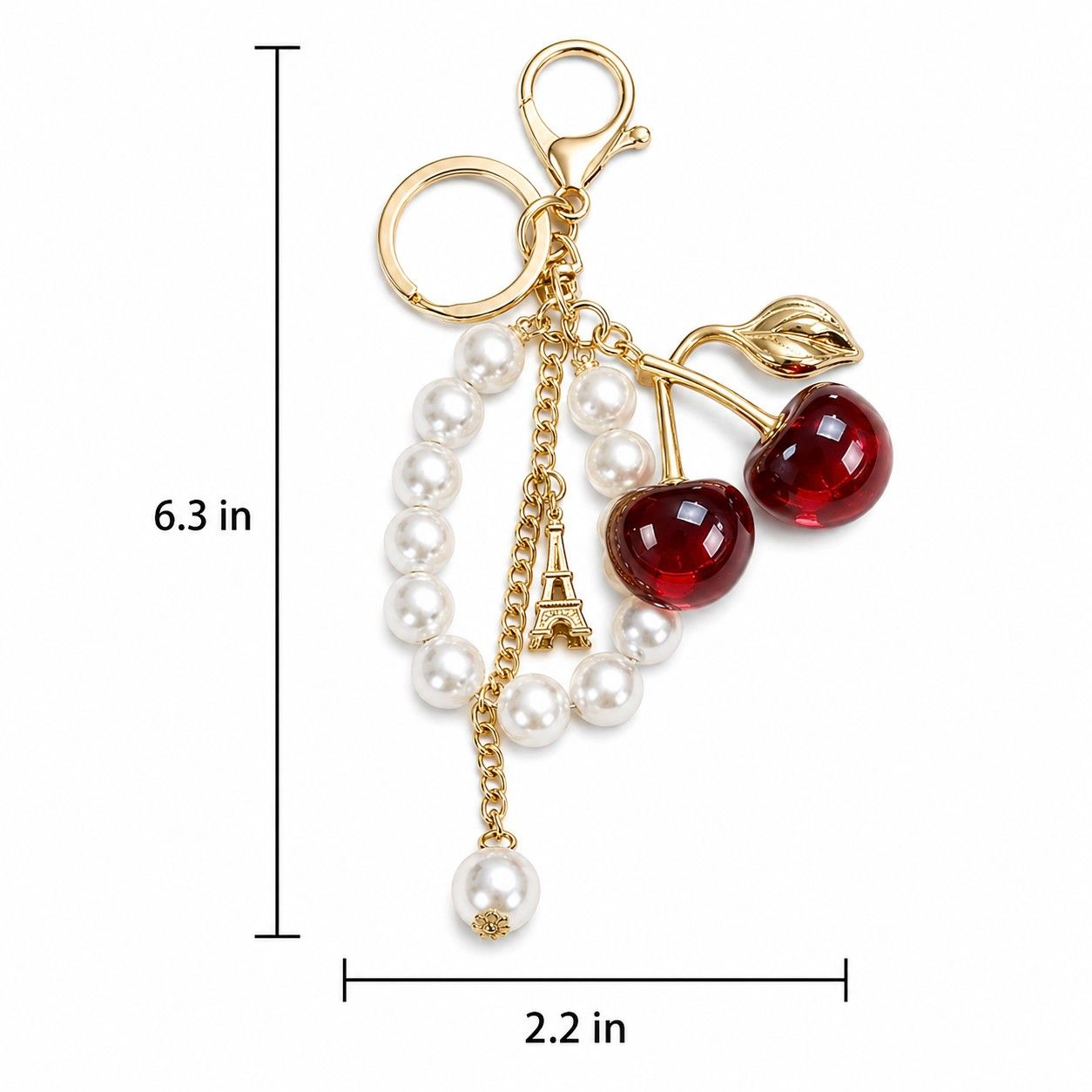Alilang Women's Cherry Bag Charm Keychain with Faux Pearl Loop and Gold-Tone Clips, Burgundy