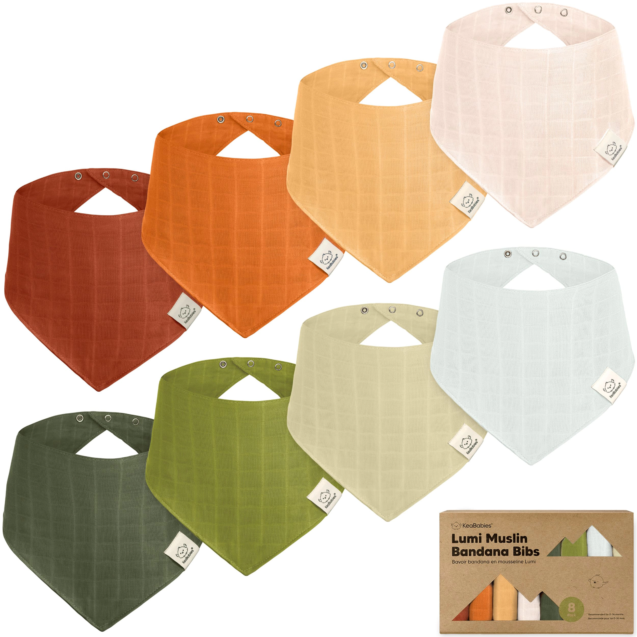 KeaBabies 8-Pack Lumi Muslin Bandana Bibs