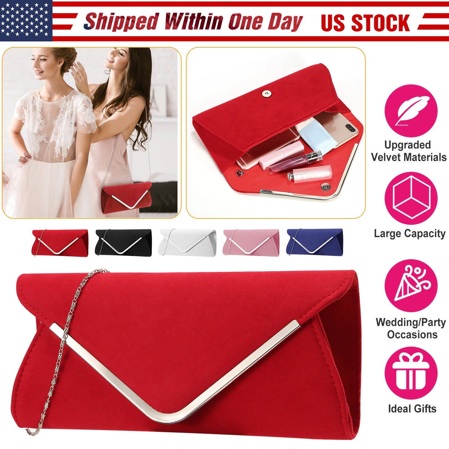 GBruno Velvet V-Shaped Envelope Clutch Bag