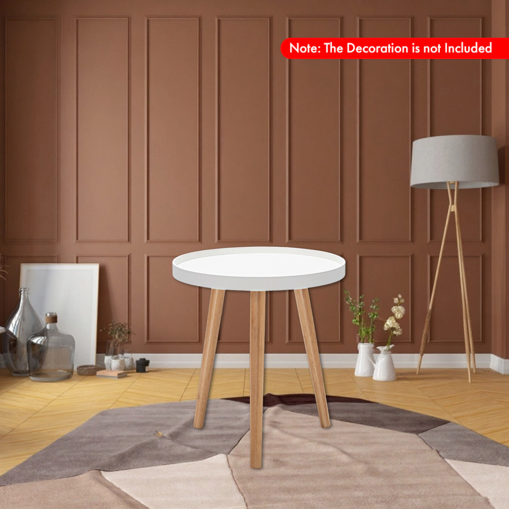 Hivvago Mid-Century Round Coffee Side Table with Detachable Wooden Tray