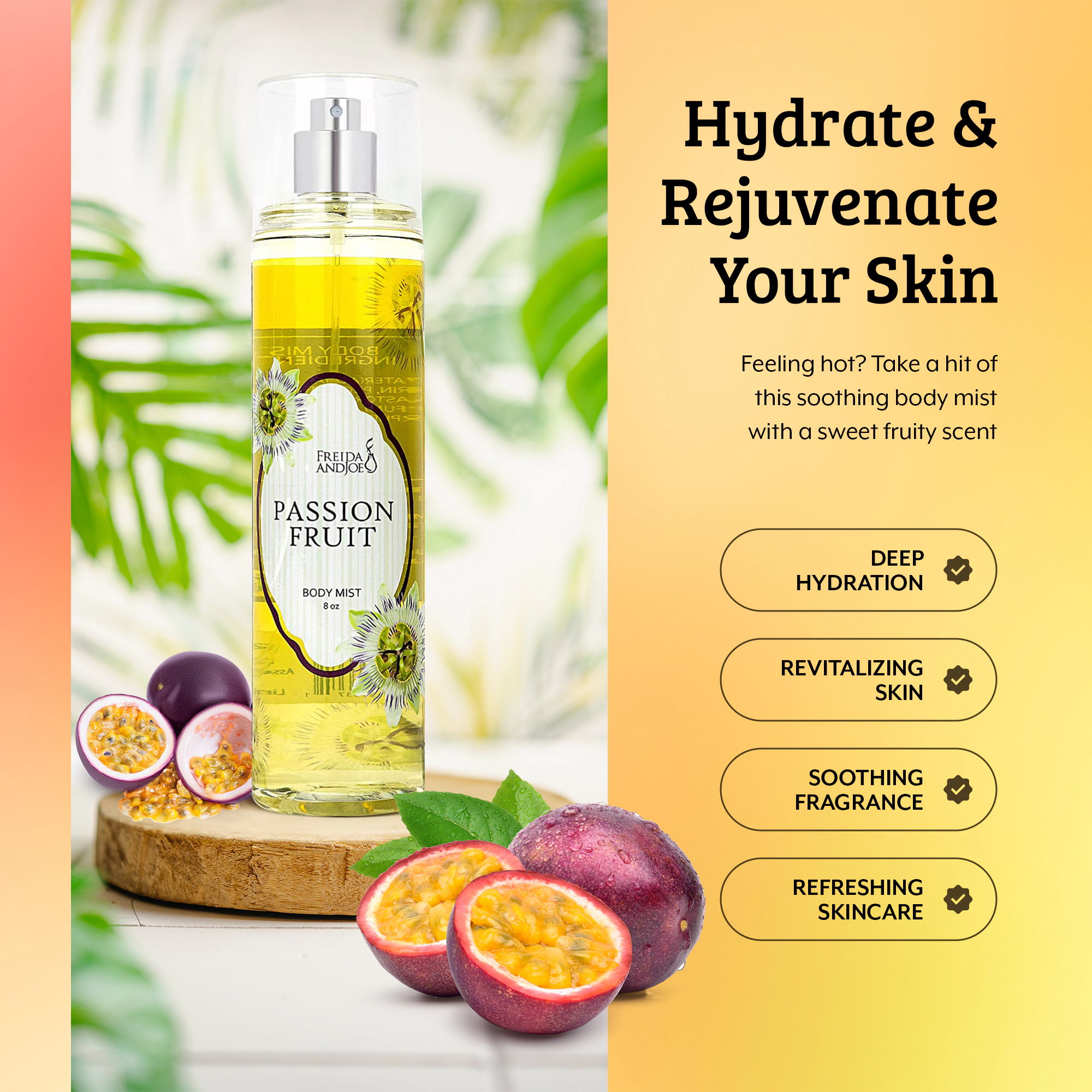 Freida and Joe Womens Passion Fruit 10oz Deep Moisturizing Fragrance Body Lotion & 8 oz. Fine Fragrance Body Mist Set
