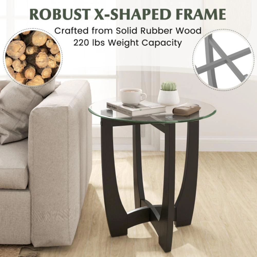 Hivvago Round Glass Side Table with 23.5-Inch Tabletop