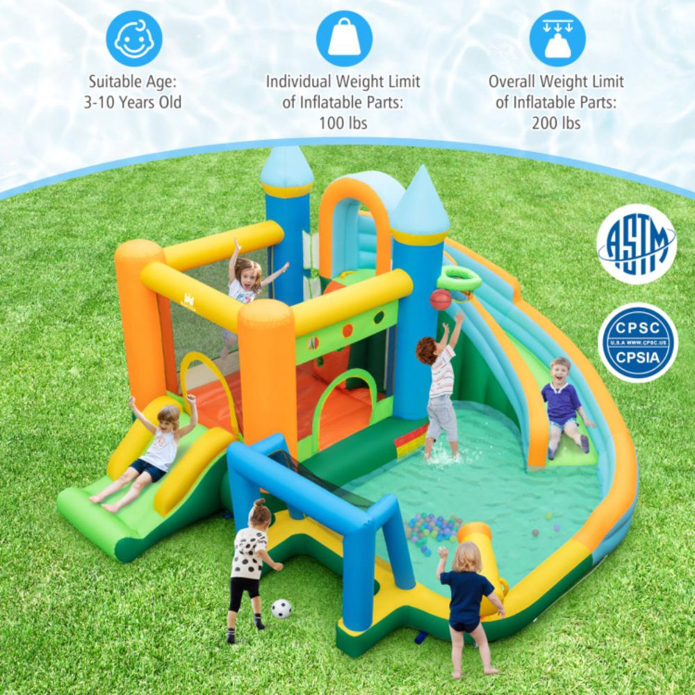 Hivvago Inflatable Water Slide with Dual Slides and Splash Pool Bounce House with 735W Blower
