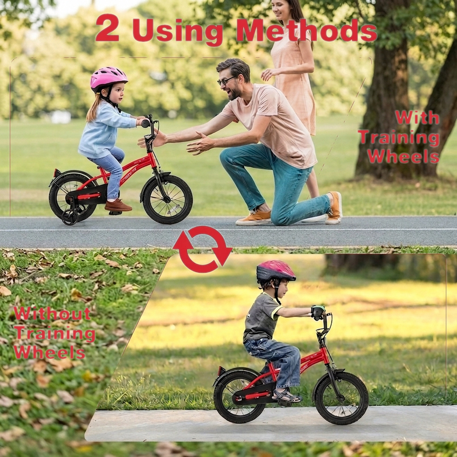 SUGIFT Adjustable Handlebar Kids Bicycle with Dual Brakes 110-lb Seat Capacity Ages 3-5 Red