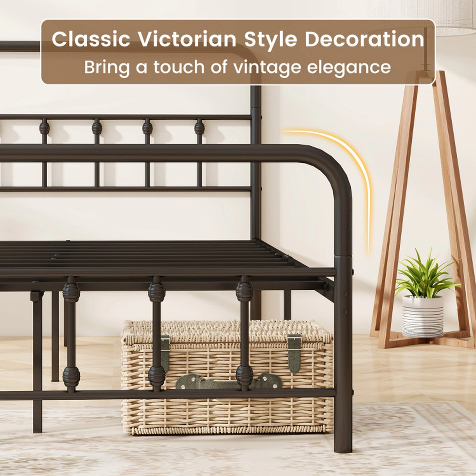 SUGIFT Victorian Style Bed Frame with Headboard and 12.5-in Under Bed Storage Full Size 1100-lb Capacity Black