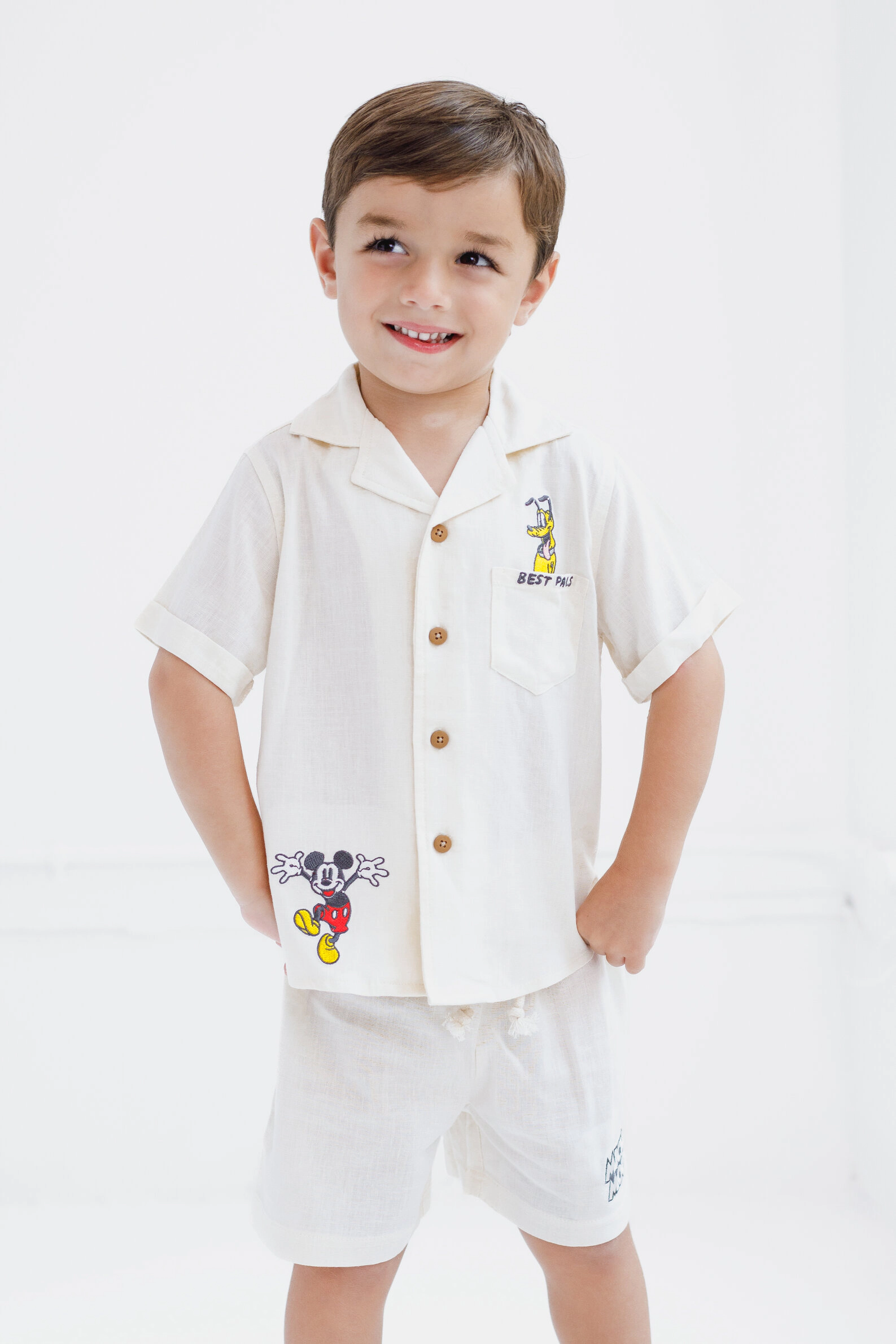 Disney Mickey Mouse Boys' 2-Piece Button-Down Shirt and Shorts Set