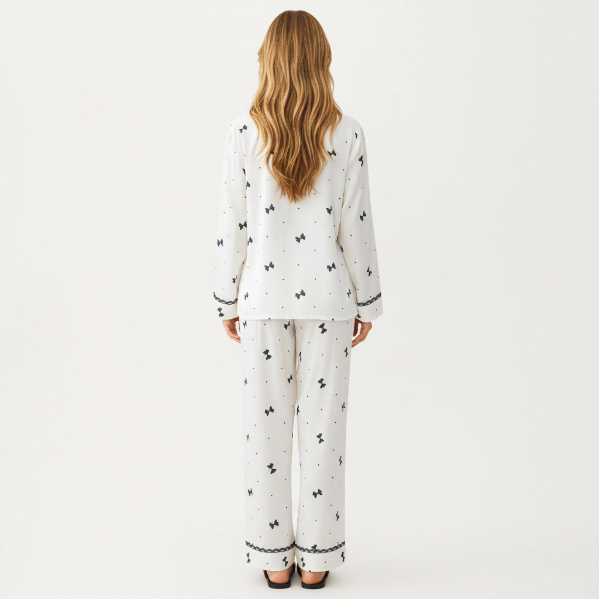 Anna-Kaci Women's 2-Piece Printed Button Front Pajama Top Contrast Trim and Matching Relaxed Fit Elastic Waist Pants