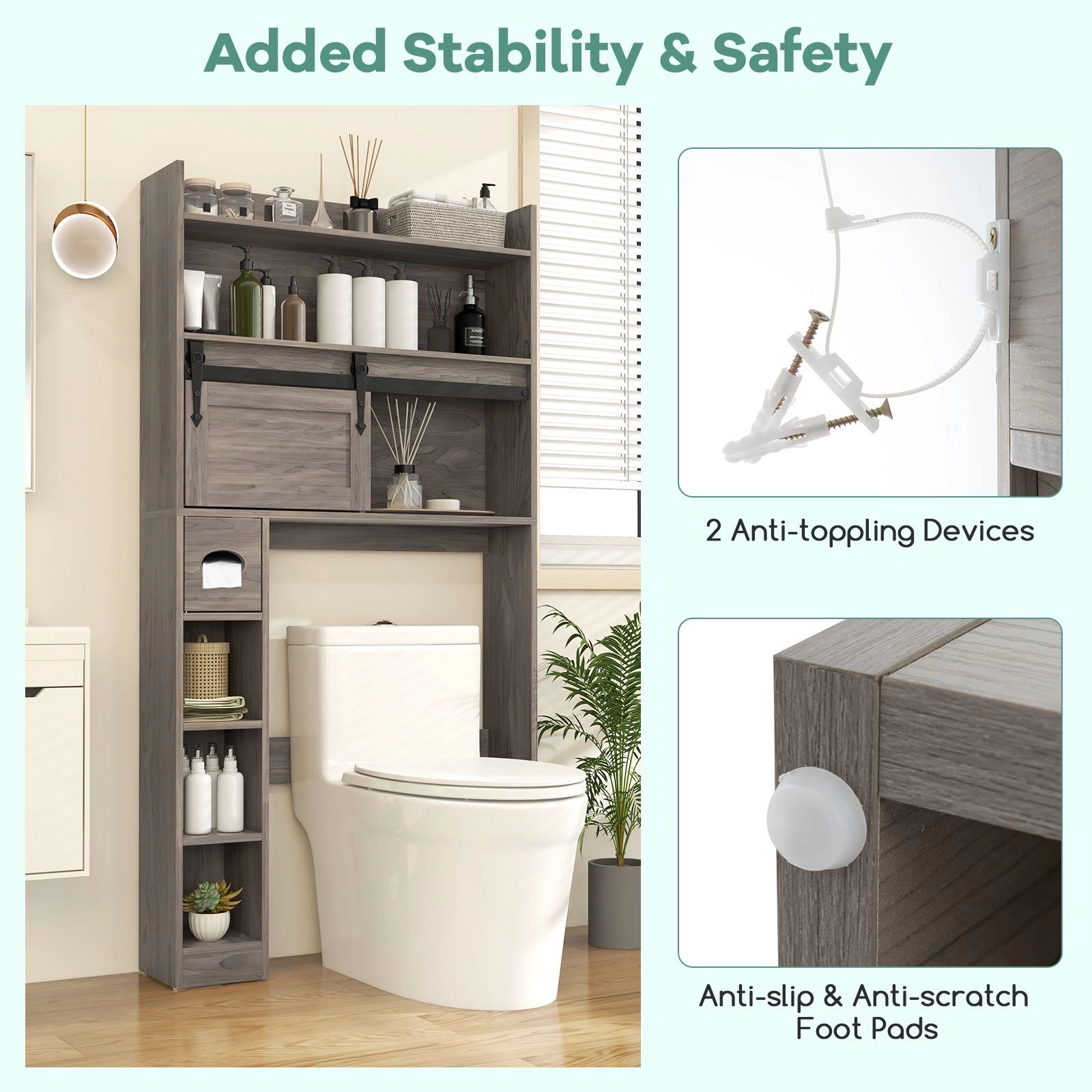 SlickBlue Toilet Storage Cabinet with Sliding Door and Shelves