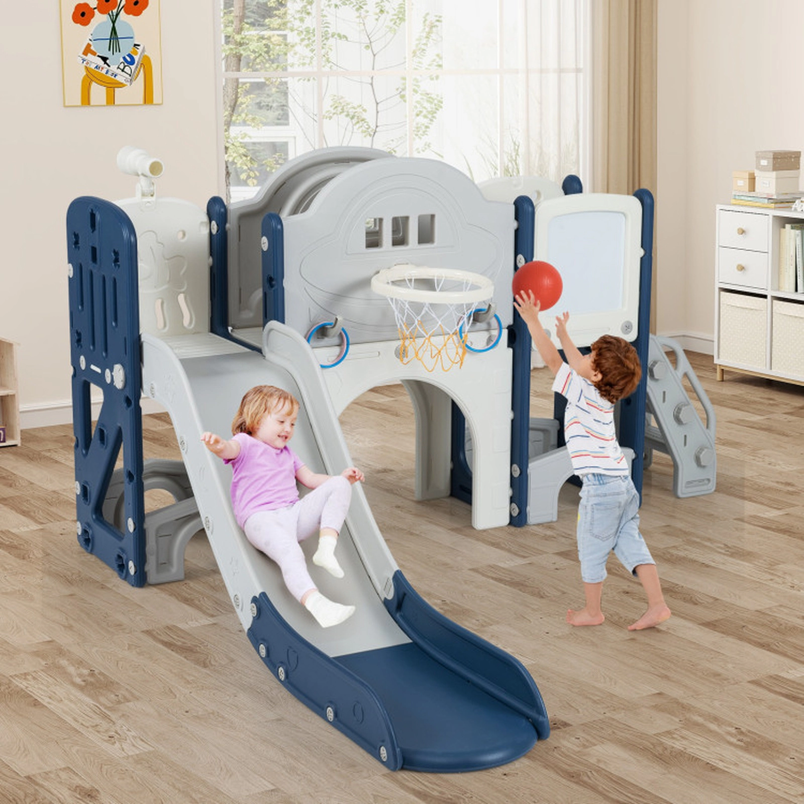 SUGIFT 10-in-1 Toddler Slide and Climber Playset with 60-in Slide Ages 3+ Multicolor