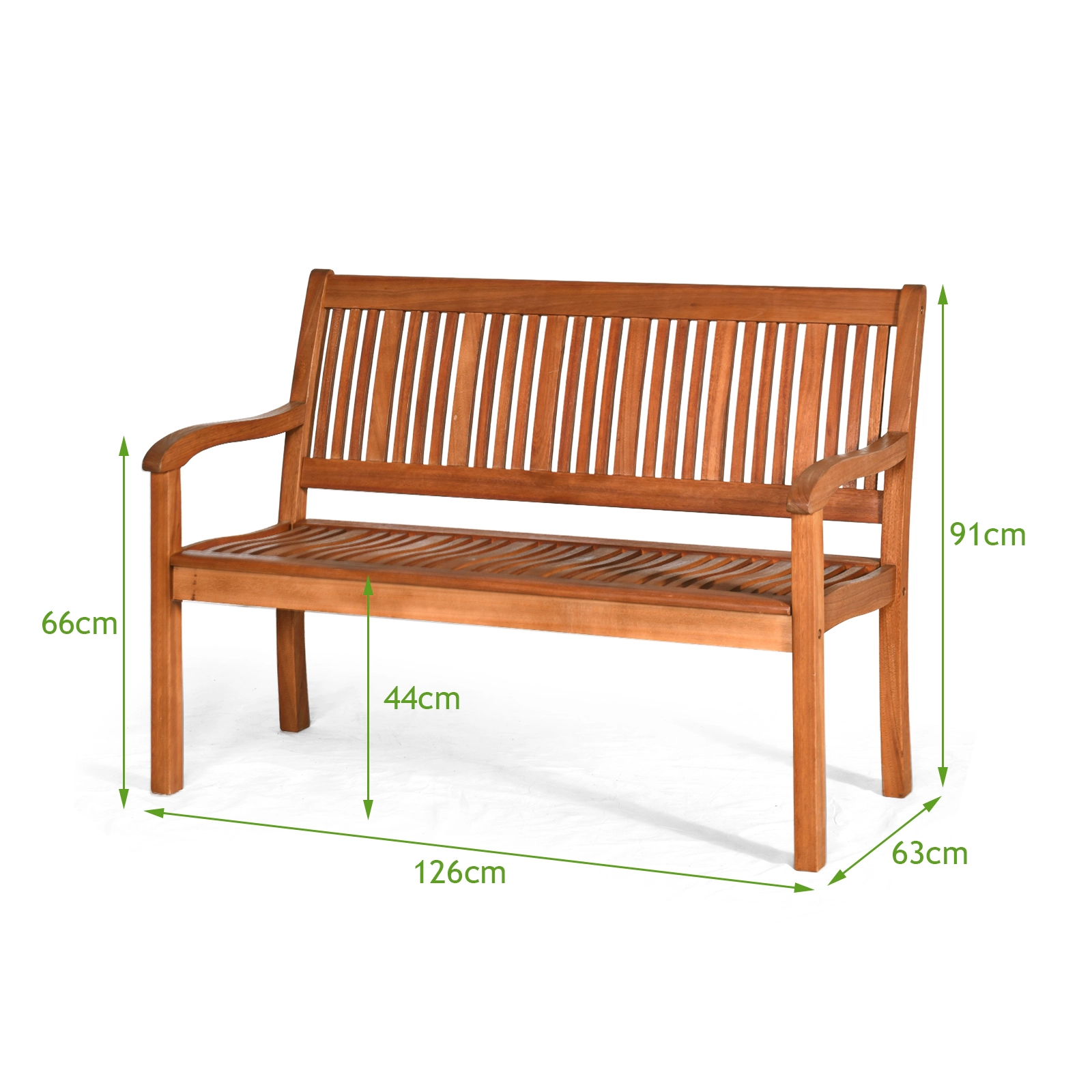 SUGIFT Curved Backrest and Wide Armrests 50 Inch Solid Eucalyptus Wood Garden Bench