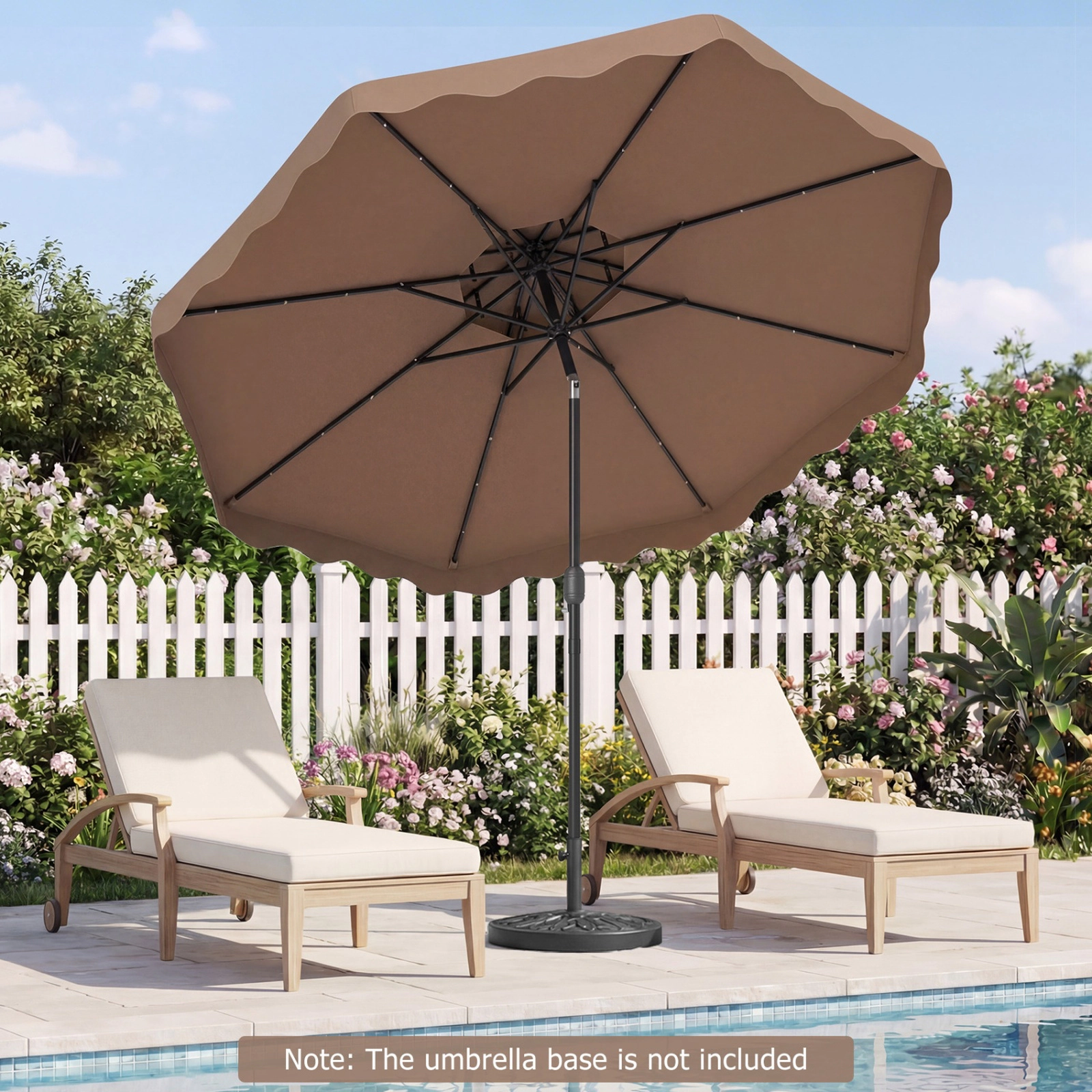 SUGIFT 9.5-ft Brown Solar Patio Umbrella with 24 LED Lights 8 Ribs Vented Crown and 2-Section Pole
