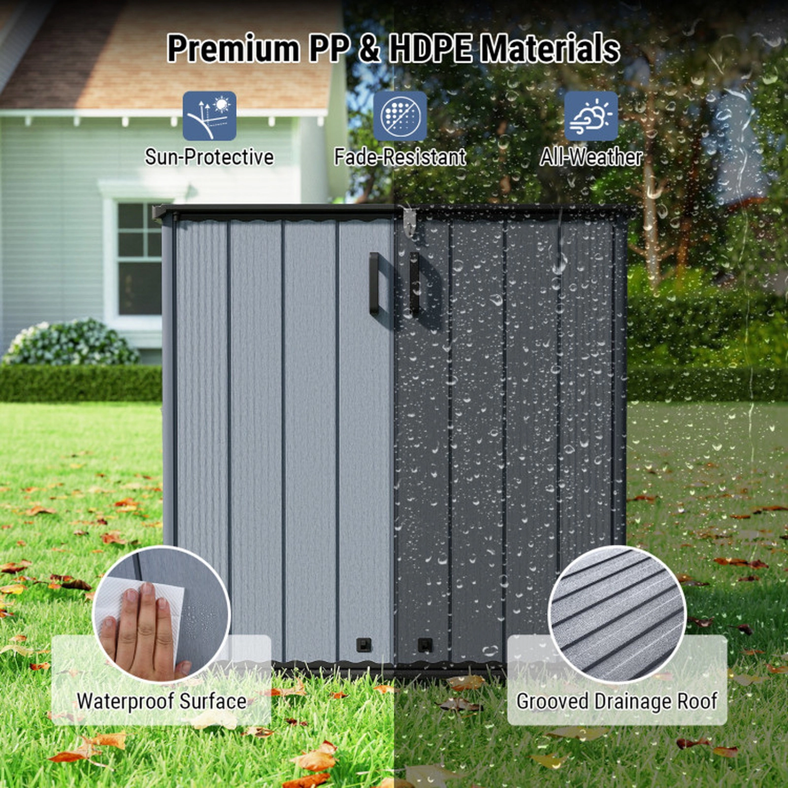 SUGIFT 23.5-cu ft All-Weather Outdoor Storage Box with Floor Lockable Door and Grooved Drainage Roof