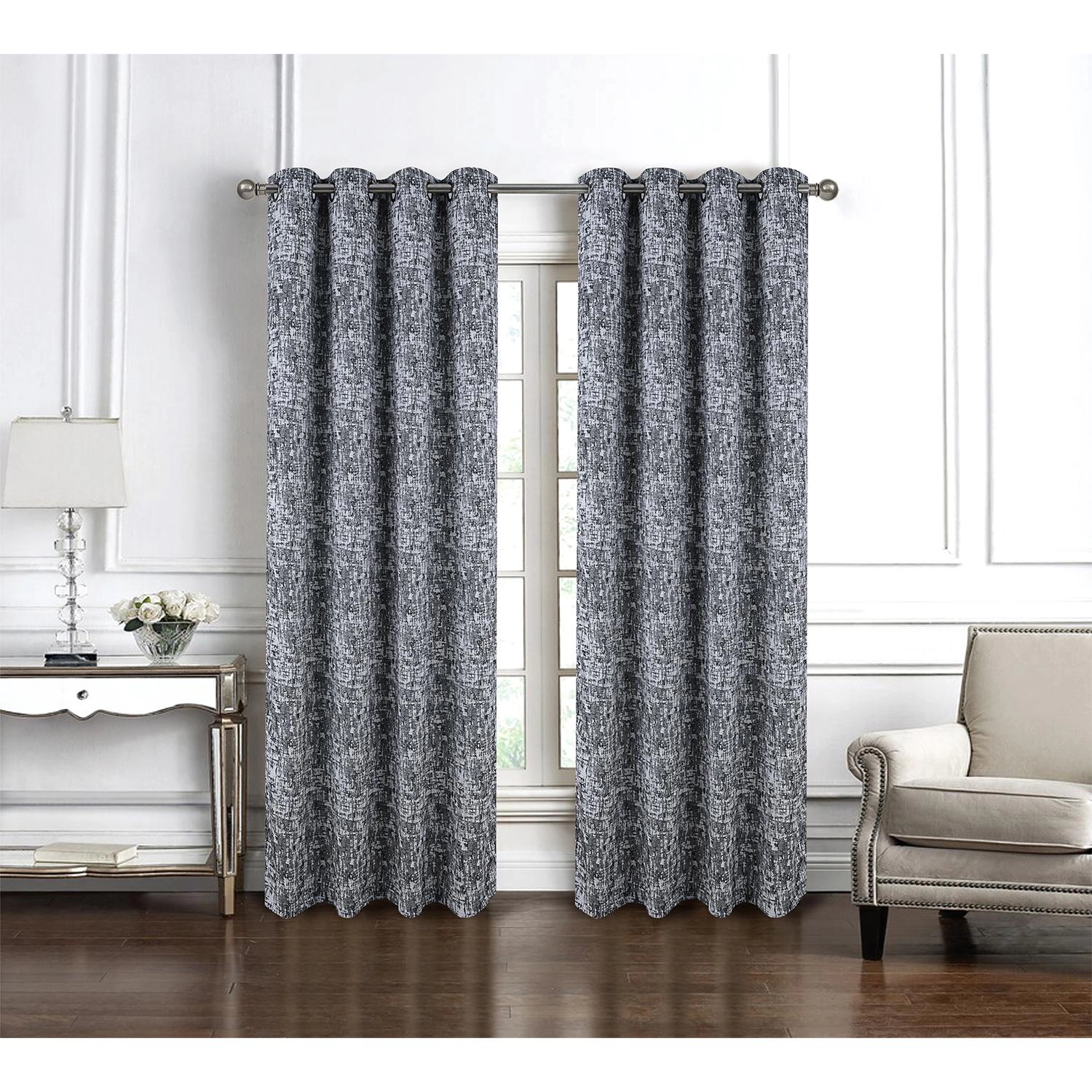 RT Designer Collection Cambridge Jacquard Luxurious Decorative Grommet Curtain Panel 54" x 90" Charcoal