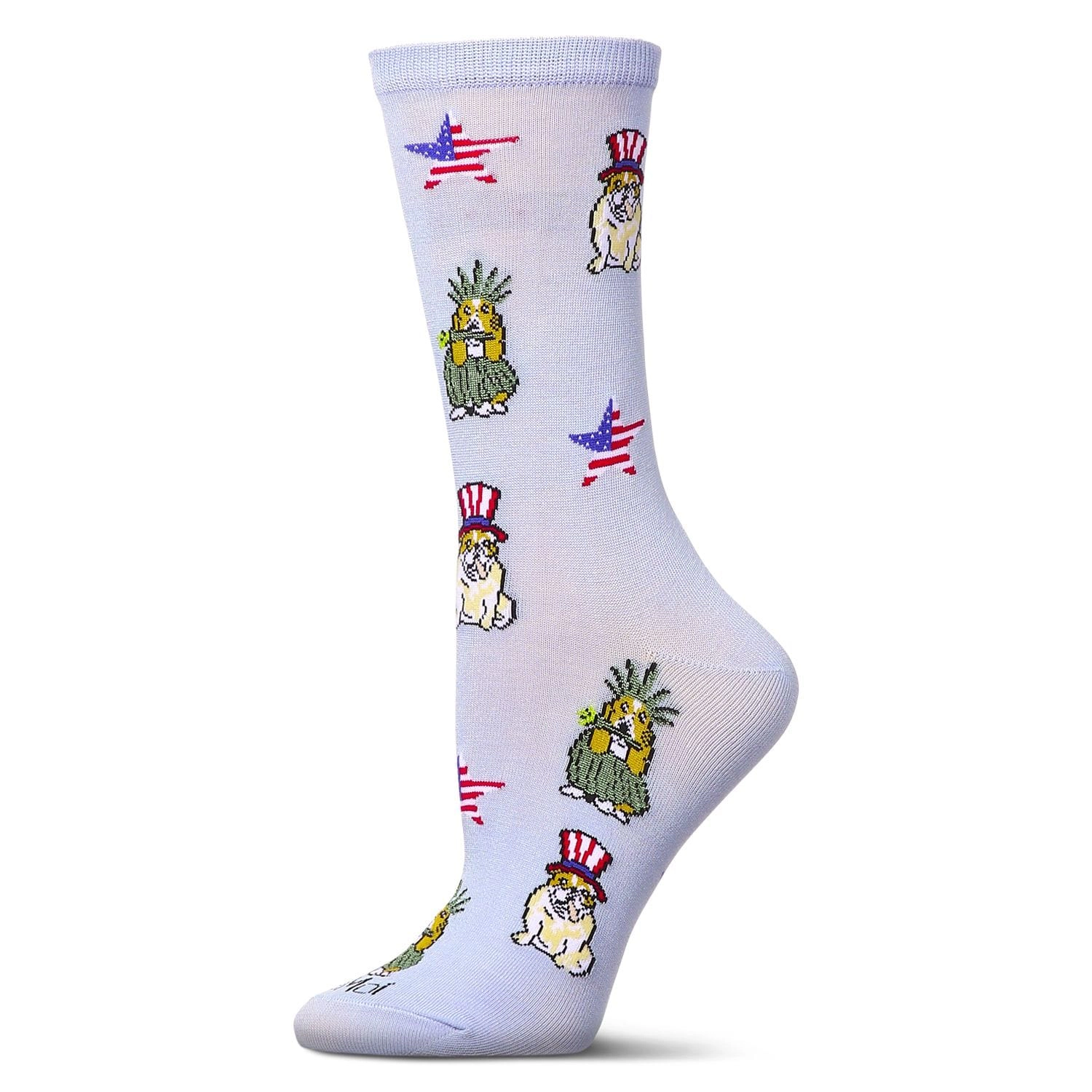 MeMoi Women's Patriotic Dogs Rayon From Bamboo Crew Socks