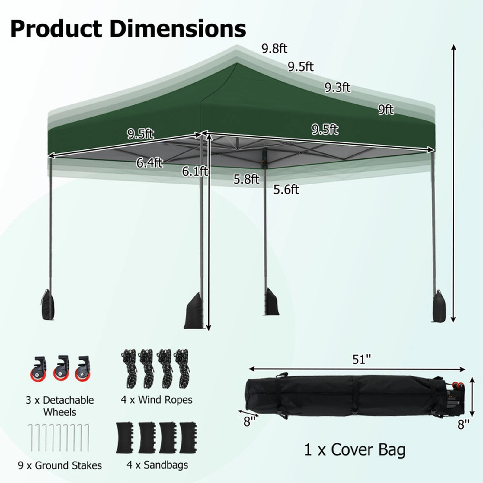 SUGIFT Pop Up Canopy Tent with Adjustable Heights Green