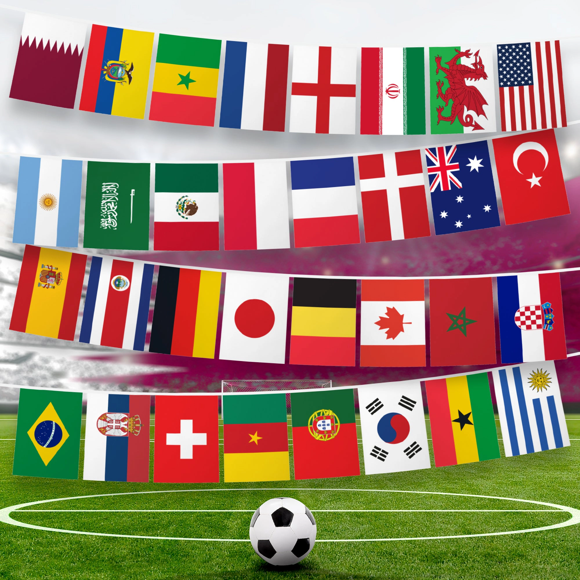 G128 2022 World Cup Bunting - 33 ft, 32 Flags, 8.2x5.5 in, 150D Polyester