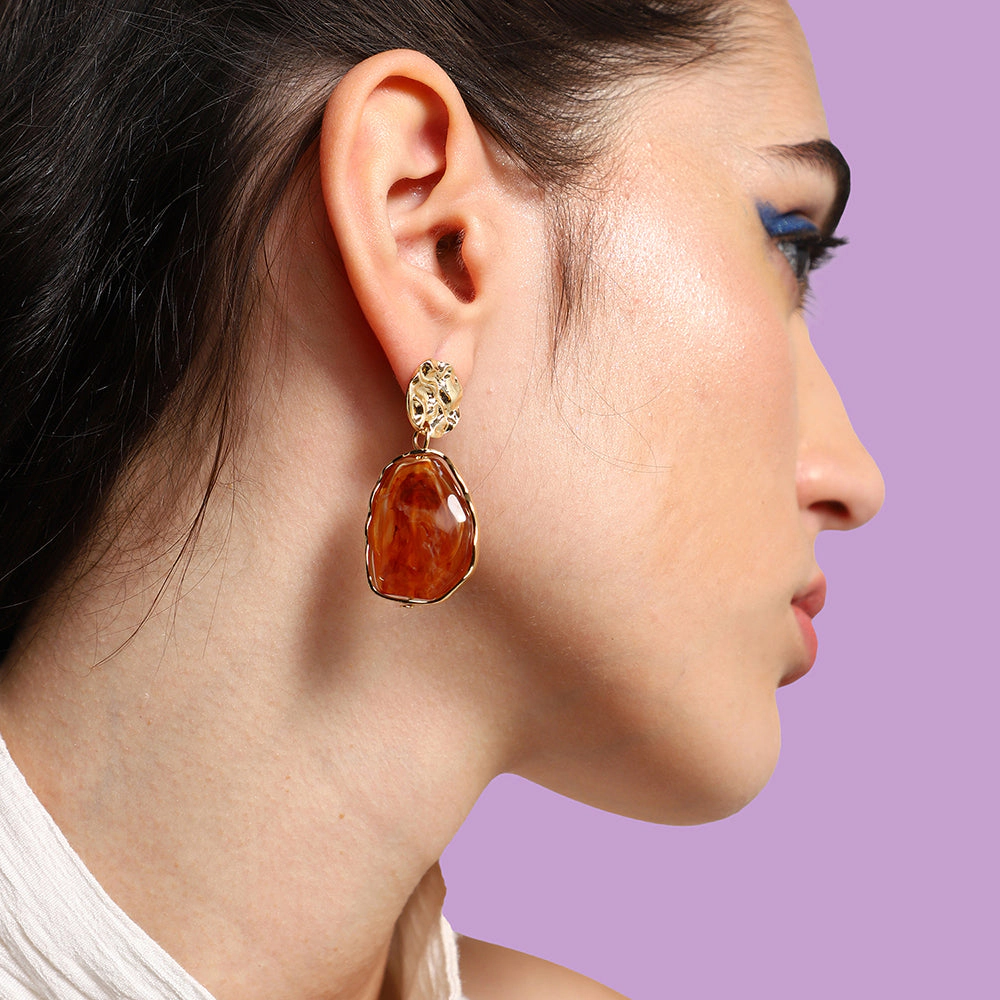SOHI Women's Brown Dented Drop Earrings