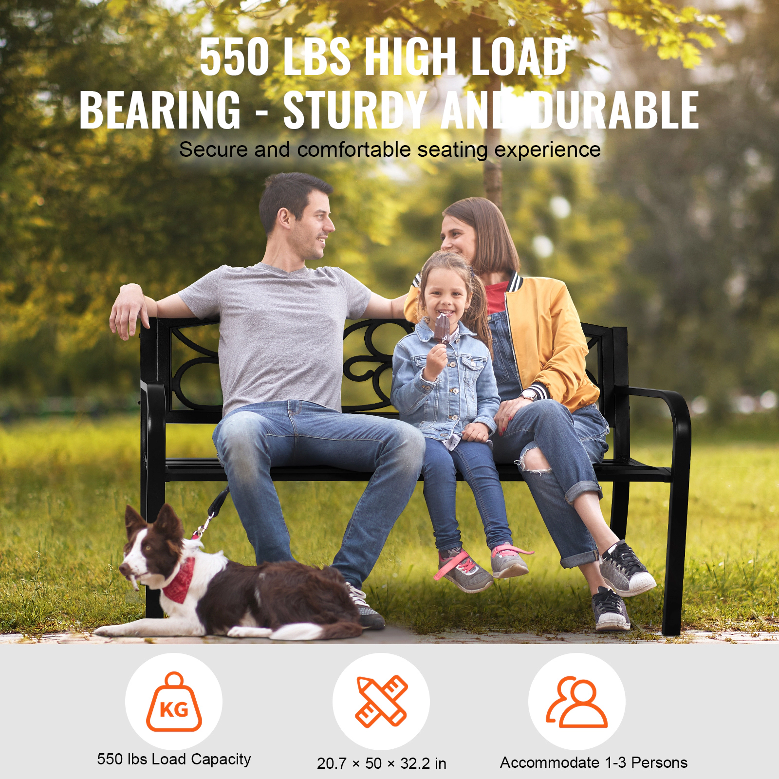 HONGGE Outdoor Bench Wood Garden Bench for Outdoors Outdoor Garden Park Bench with Backrest and Armrests Capacity Bench