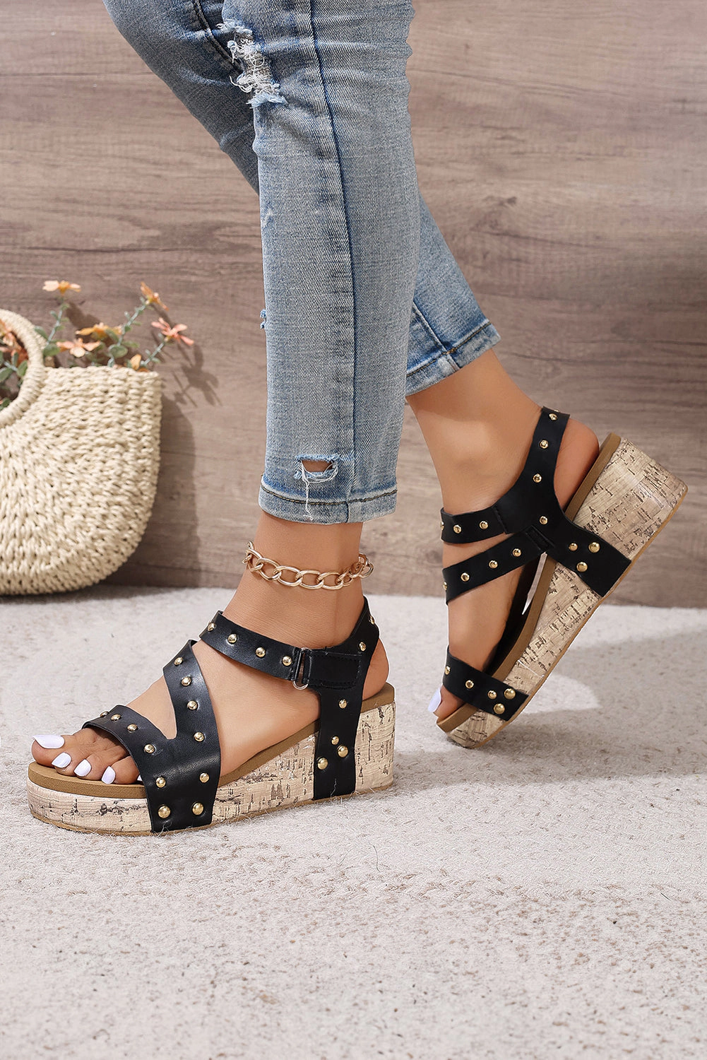 Threaded Pear Women's Arleth Out Leather Wedge Sandals