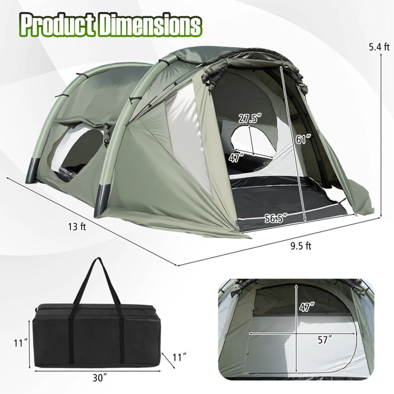 SUGIFT 5-7 Person Green Inflatable Camping Tent with Screened Porch and Hand Pump 13-ft W 9.5-ft D 5.4-ft H