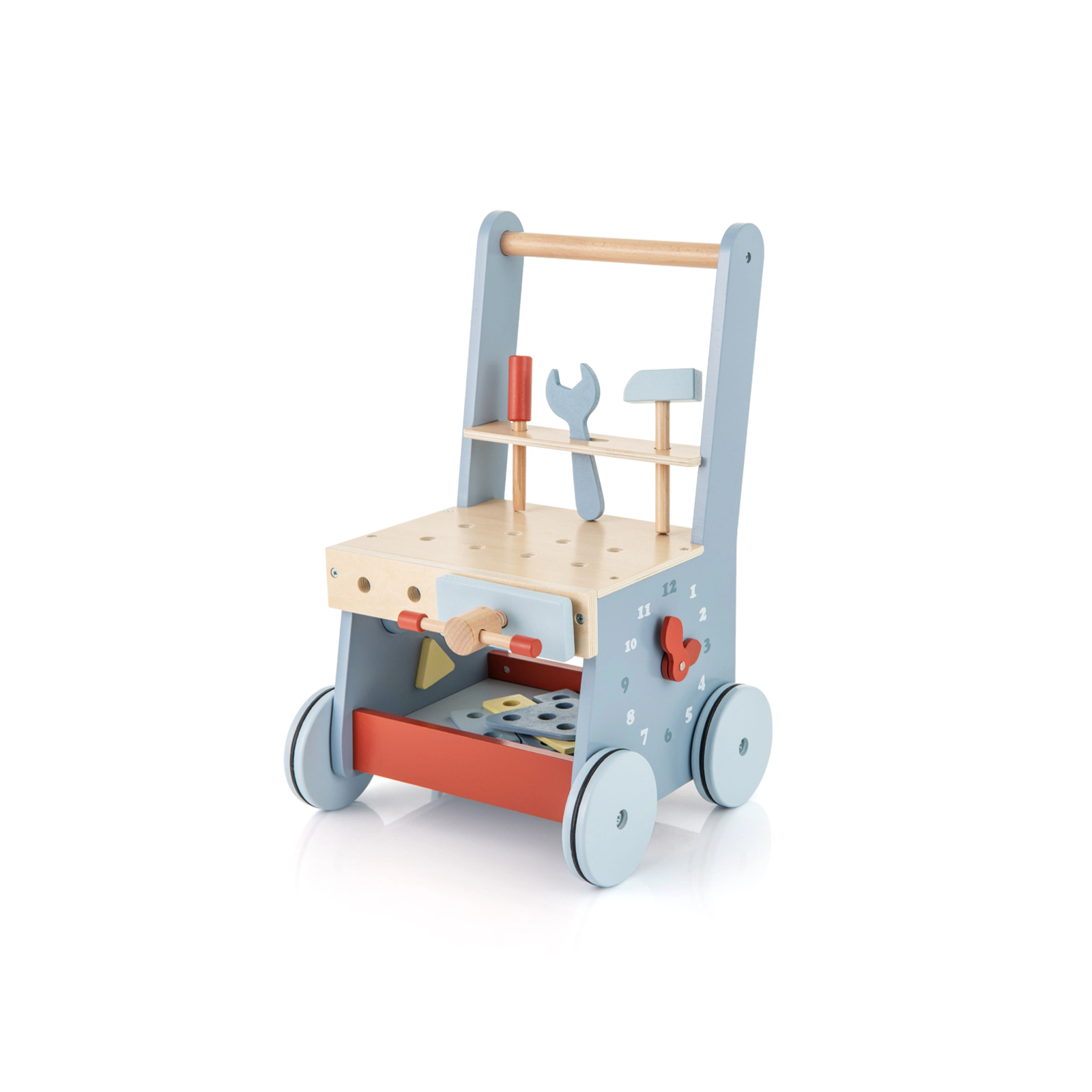 SUGIFT 2-in-1 Wooden Baby Push Walker and Kids Work Bench 18.5-in Tall Ages 3+ Blue