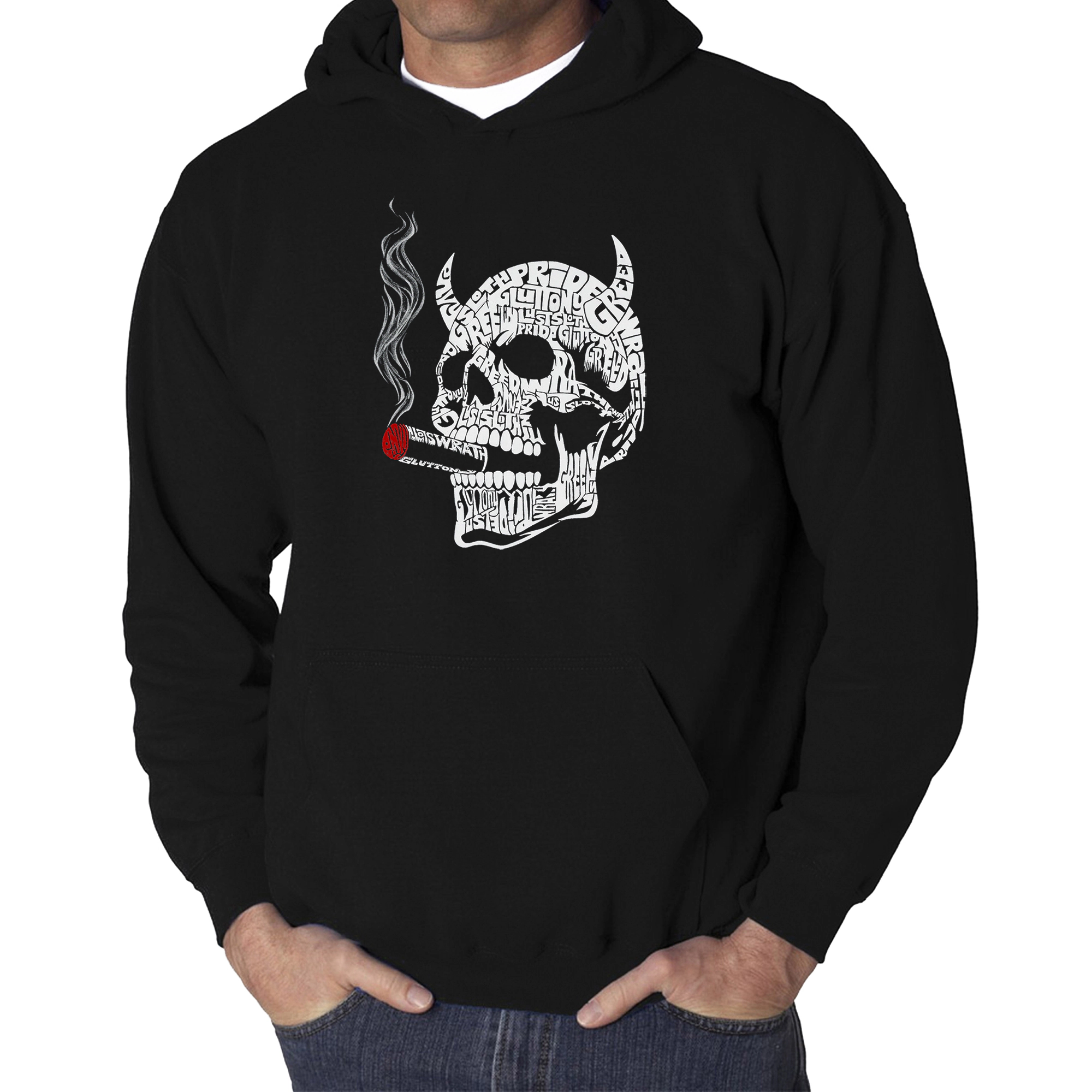 LA Pop Art 7 Deadly Sins Skull - Men's Word Hooded Sweatshirt