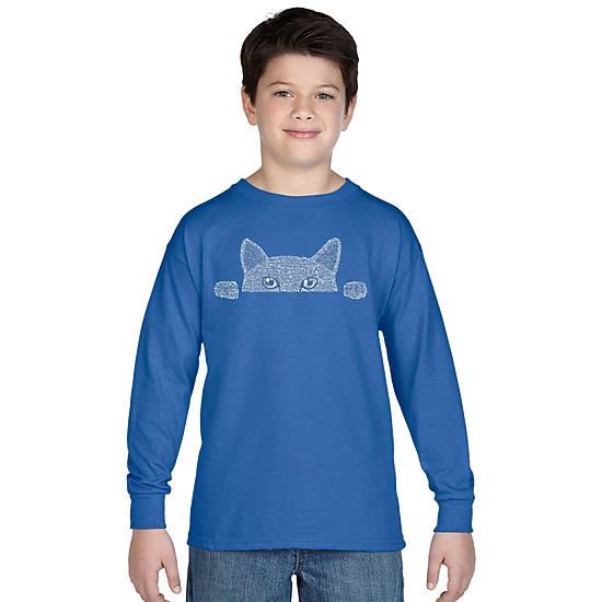 LA Pop Art Boys Long Sleeve T-Shirt -  Peeking Cat