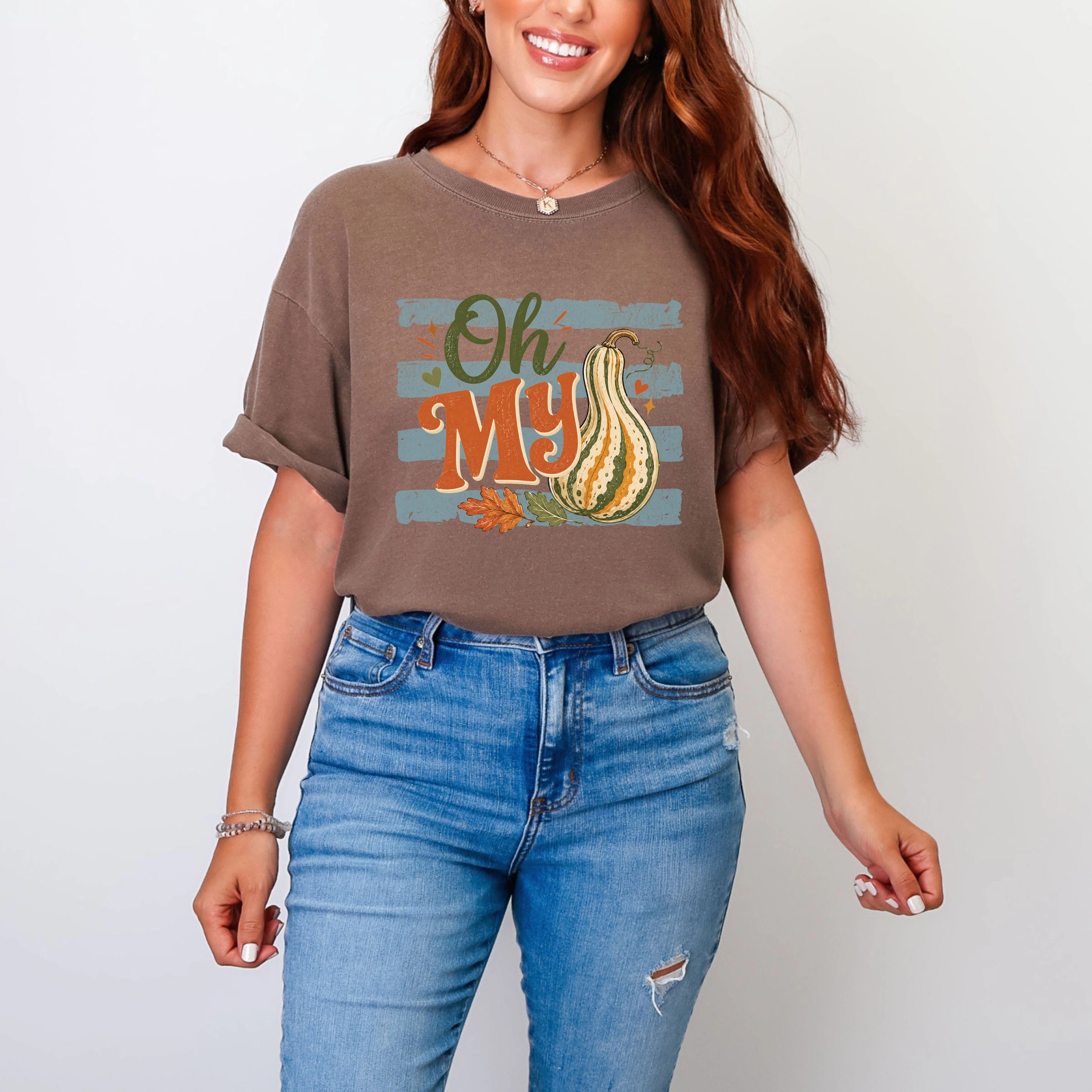 Simply Sage Market - Women's Garment Dyed Graphic T-Shirt Oh My Gourd Stripes