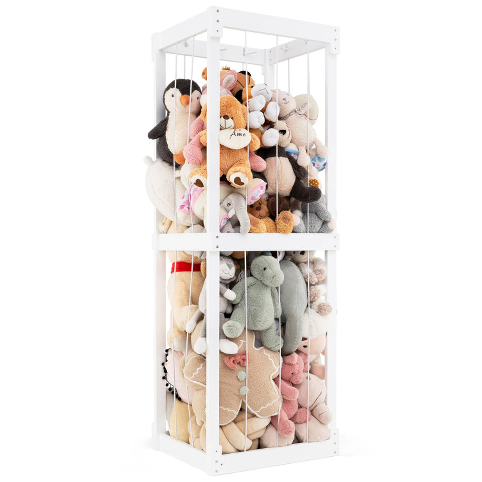 SUGIFT Kids 300L Elastic Cords Open Top Birch Plywood Stuffed Animal Toy Storage Holder 20.5-in x 18-in x 60-in White