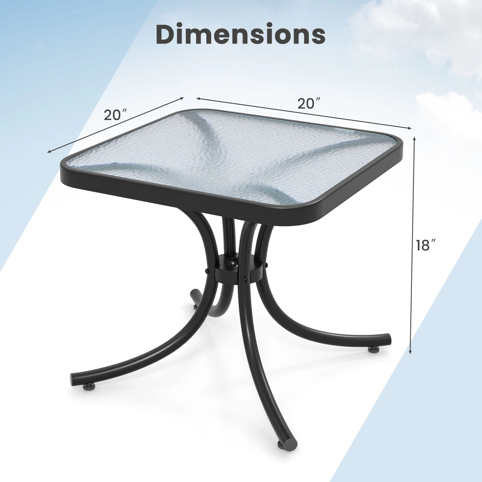 SlickBlue Outdoor Side Table with Tempered Glass Top and Metal Frame