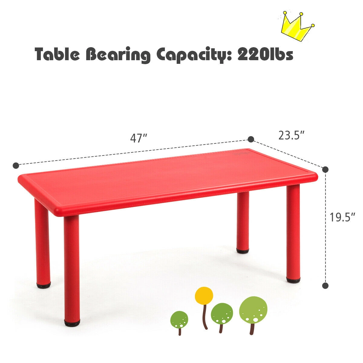SUGIFT 47-in Kids Rectangular Learn & Play Table with HDPE Top & Steel Legs 220-lb Capacity Ages 3-8 Red & Blue 1-Piece
