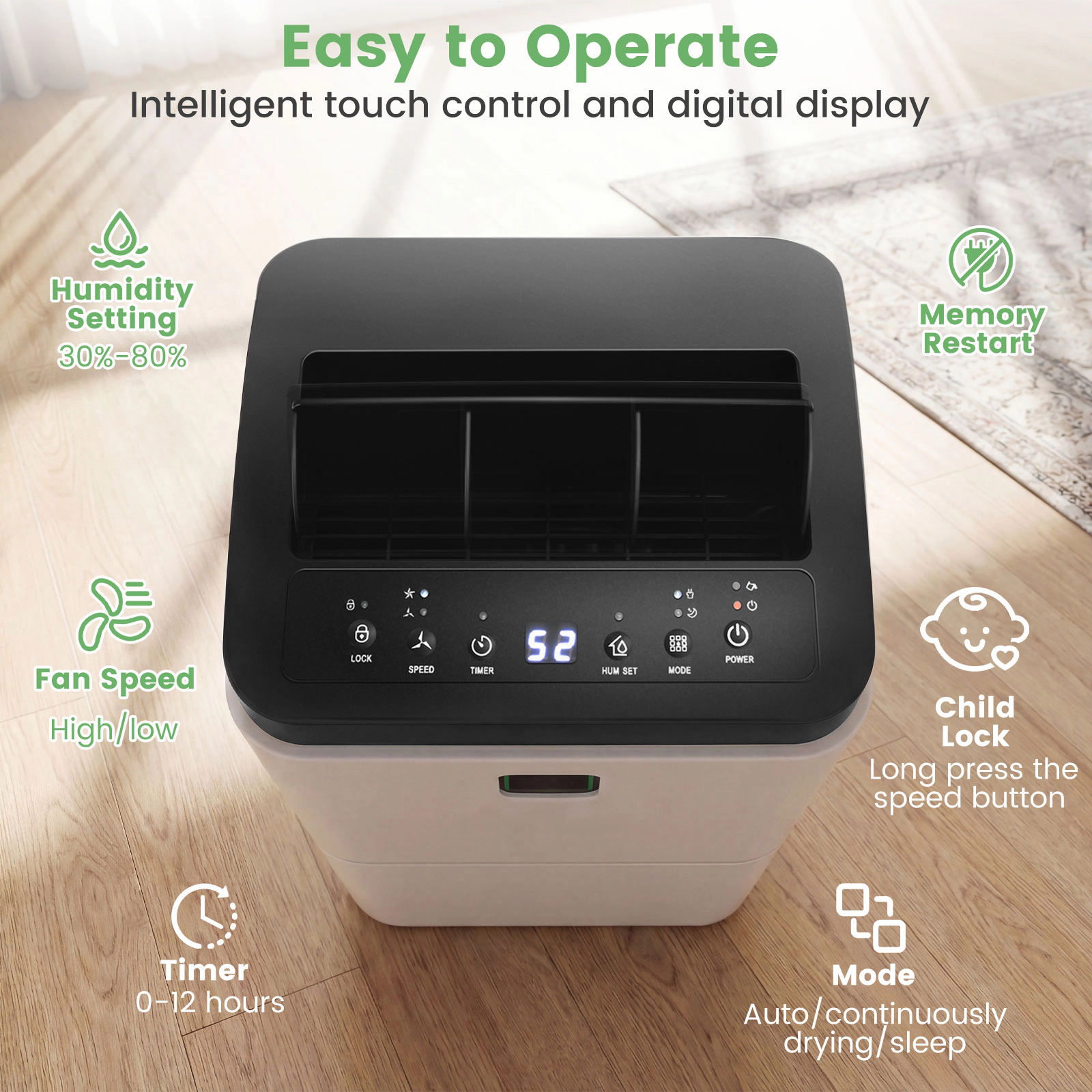 SlickBlue 30 Pint Portable Dehumidifier with Digital Display and 3 Working Modes