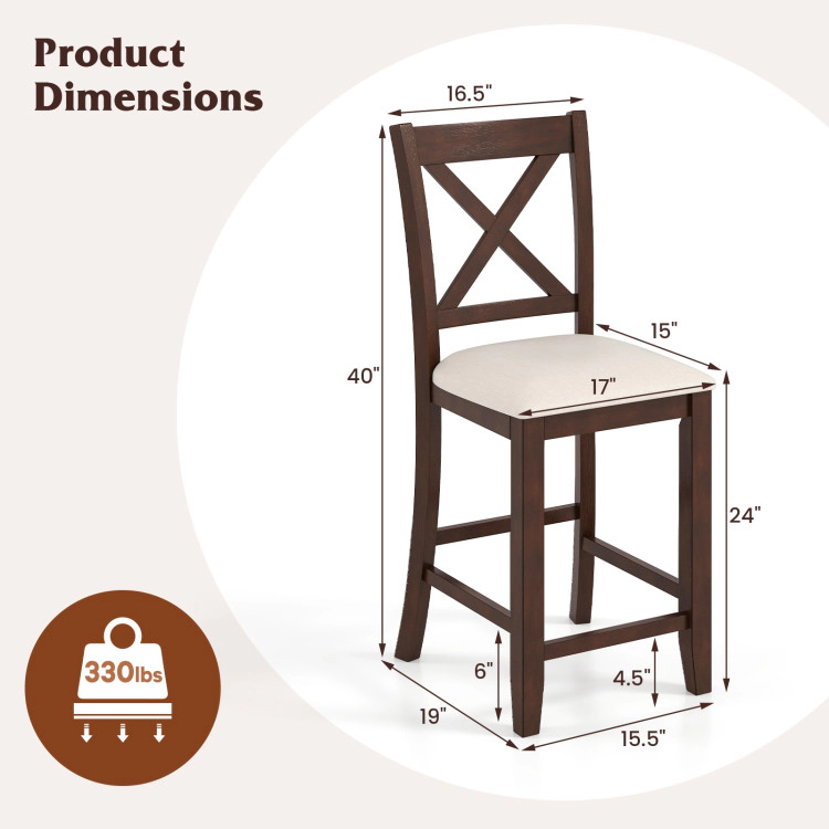 Hivvago Set of 2 Modern Farmhouse Counter Stools with Cushioned Seat and Footrest