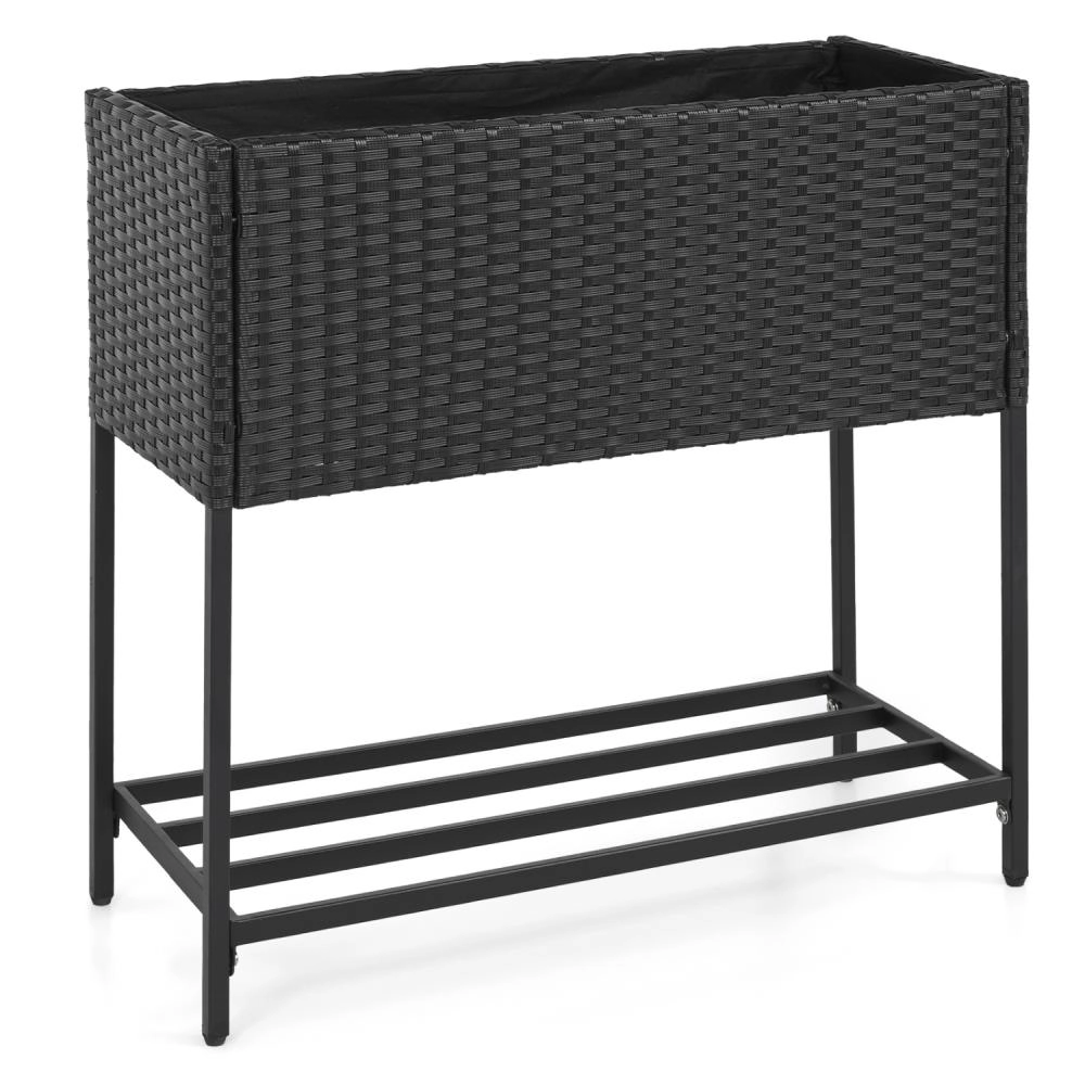 Hivvago Elevated Garden Planter with Rattan Finish Bottom Shelf