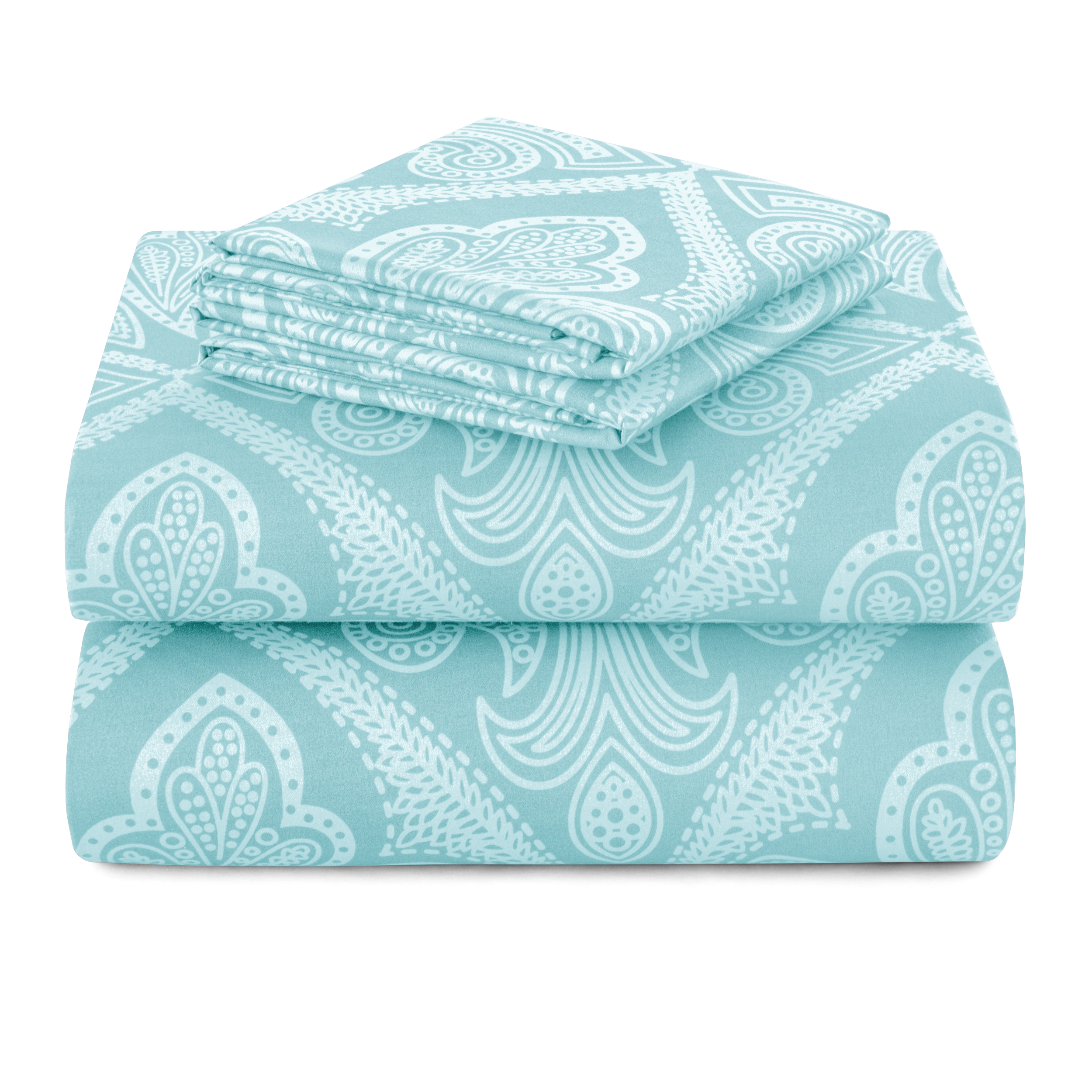 Lux Decor Collection 4-Piece Paisley Printed Bed Sheets Brushed Microfiber Deep Pocket Sheet Set