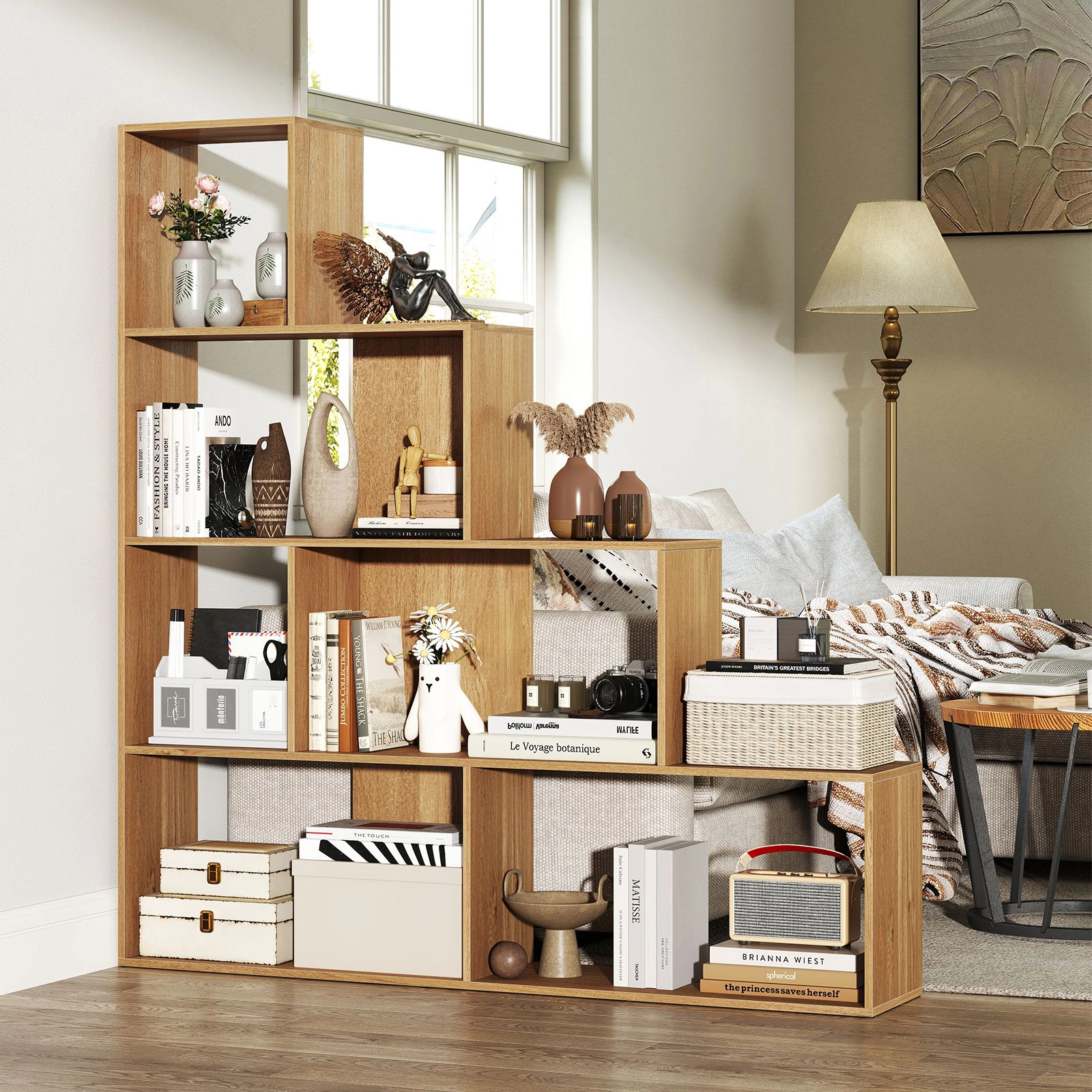 SlickBlue 4-Tier Stair Bookcase With 6 Cube Storage Compartments