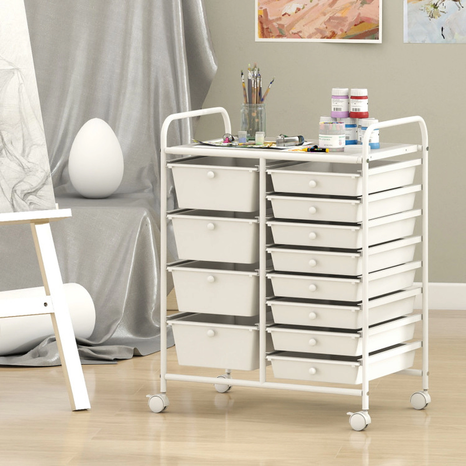 SUGIFT 12-Drawer Rolling Storage Cart White Utility Organizer with Removable Drawers