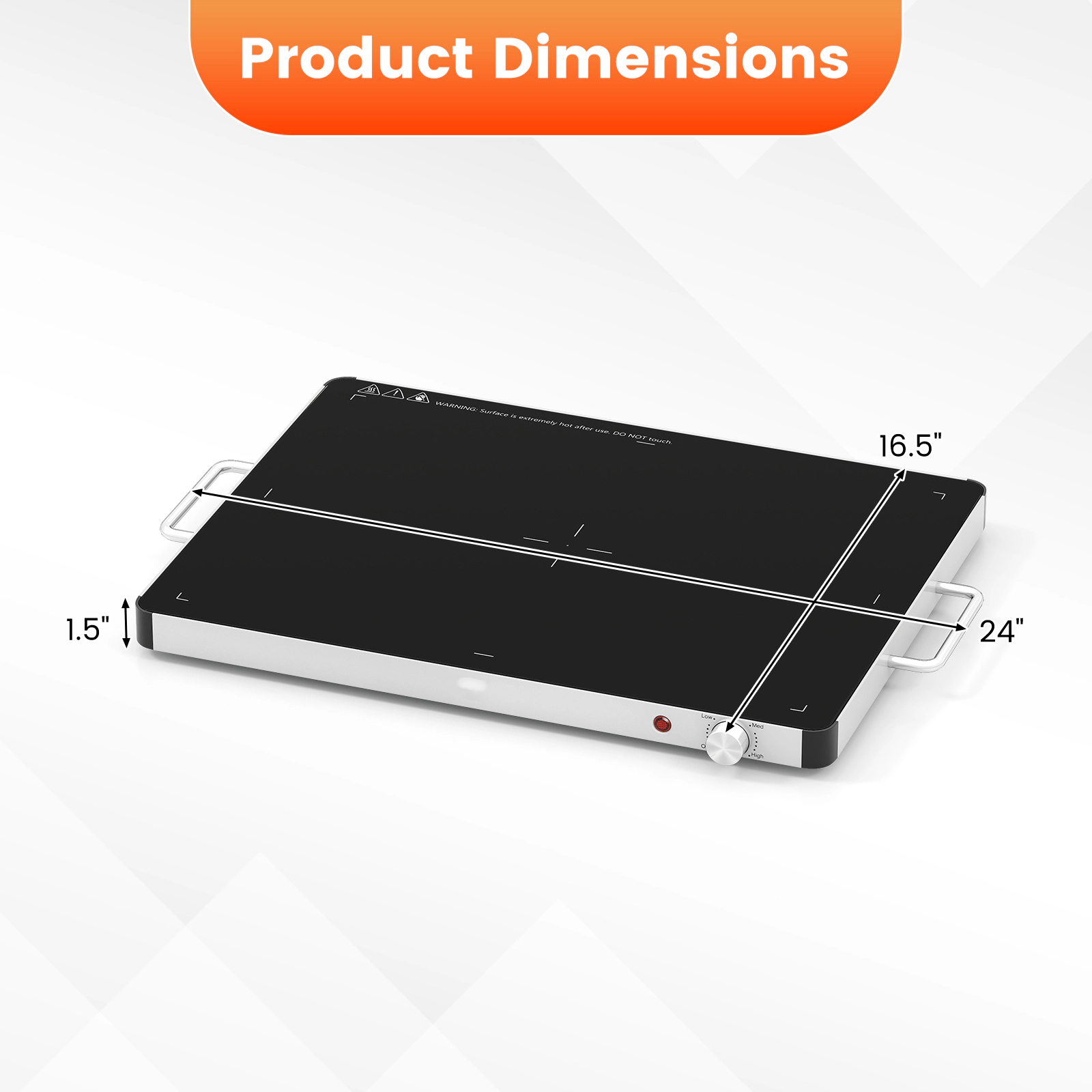 SUGIFT Tempered Glass Electric Food Warming Tray 400W 86-248 F Adjustable Temperature 24 x 16.5 x 1.5-in Black