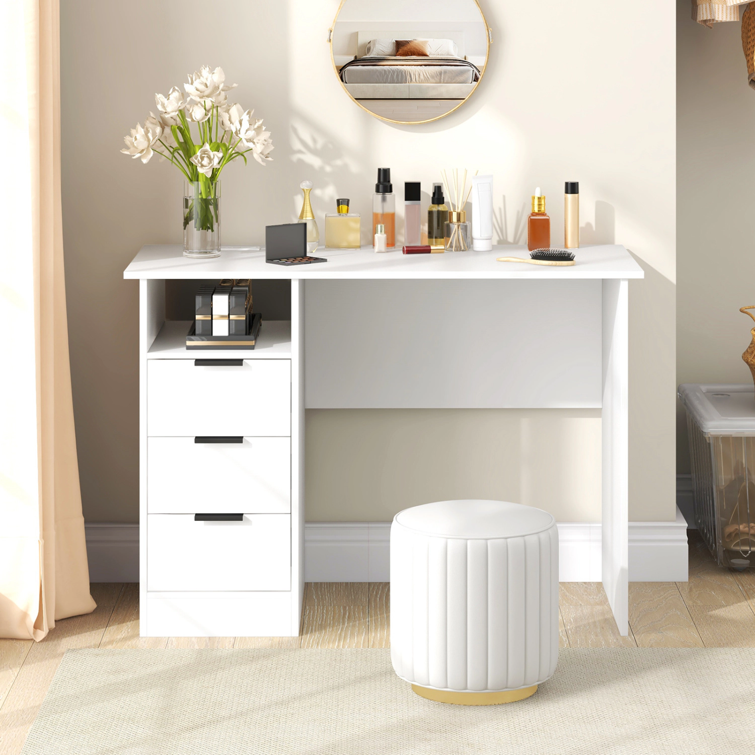 LJG Home Office Desk with Power Outlet 3 Storage Drawers and Open Compartment