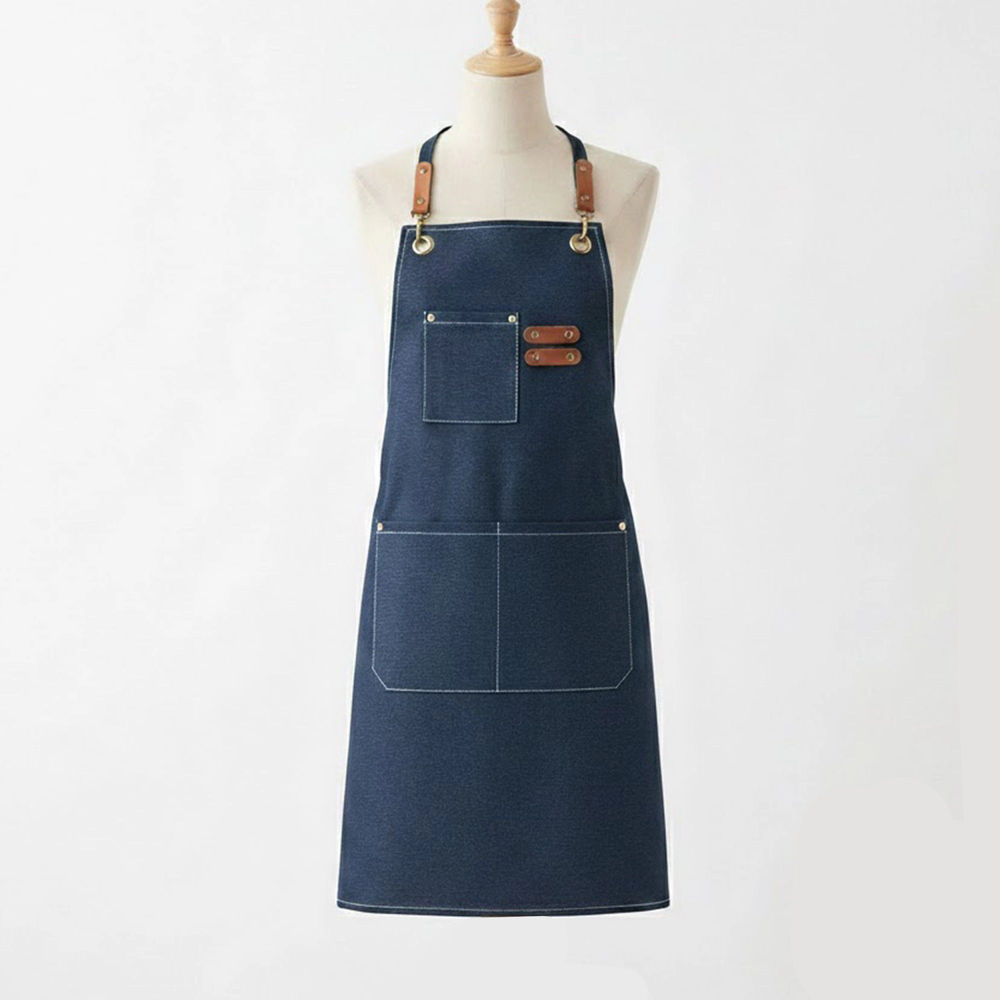 Alilang Women Adjustable Cross Back Denim Utility Apron with Multi Pocket Storage and Reinforced Hardware