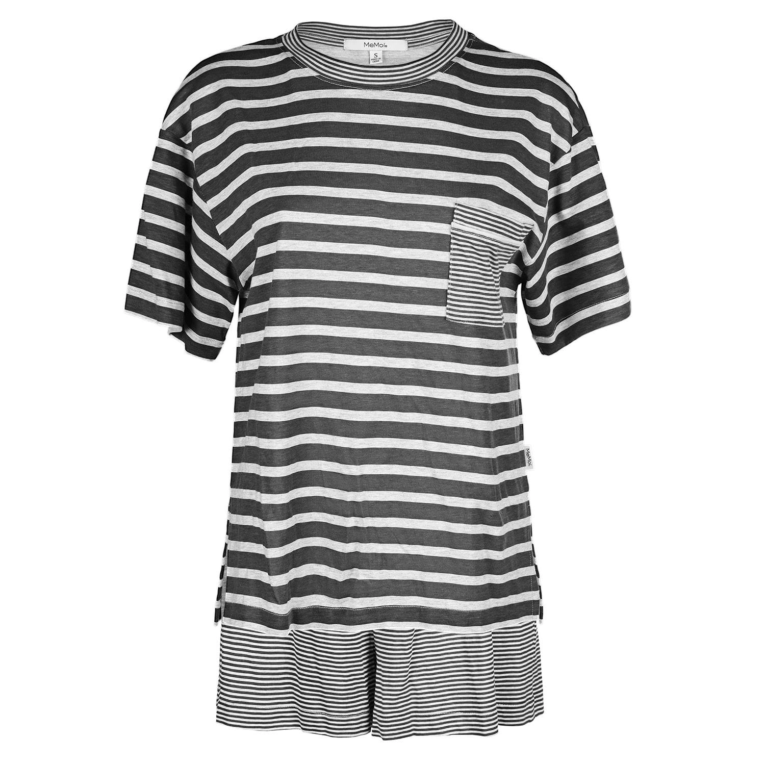 MeMoi Women's Stripe Tee Cotton Blend Pajama Set