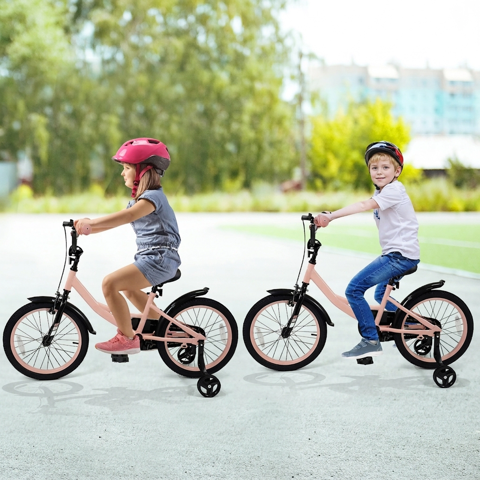 18-in Kids Bicycle Girls 145-lb Seat Capacity Crack-Resistant Tires Kickstand Detachable Training Wheels Ages 4-8 Pink