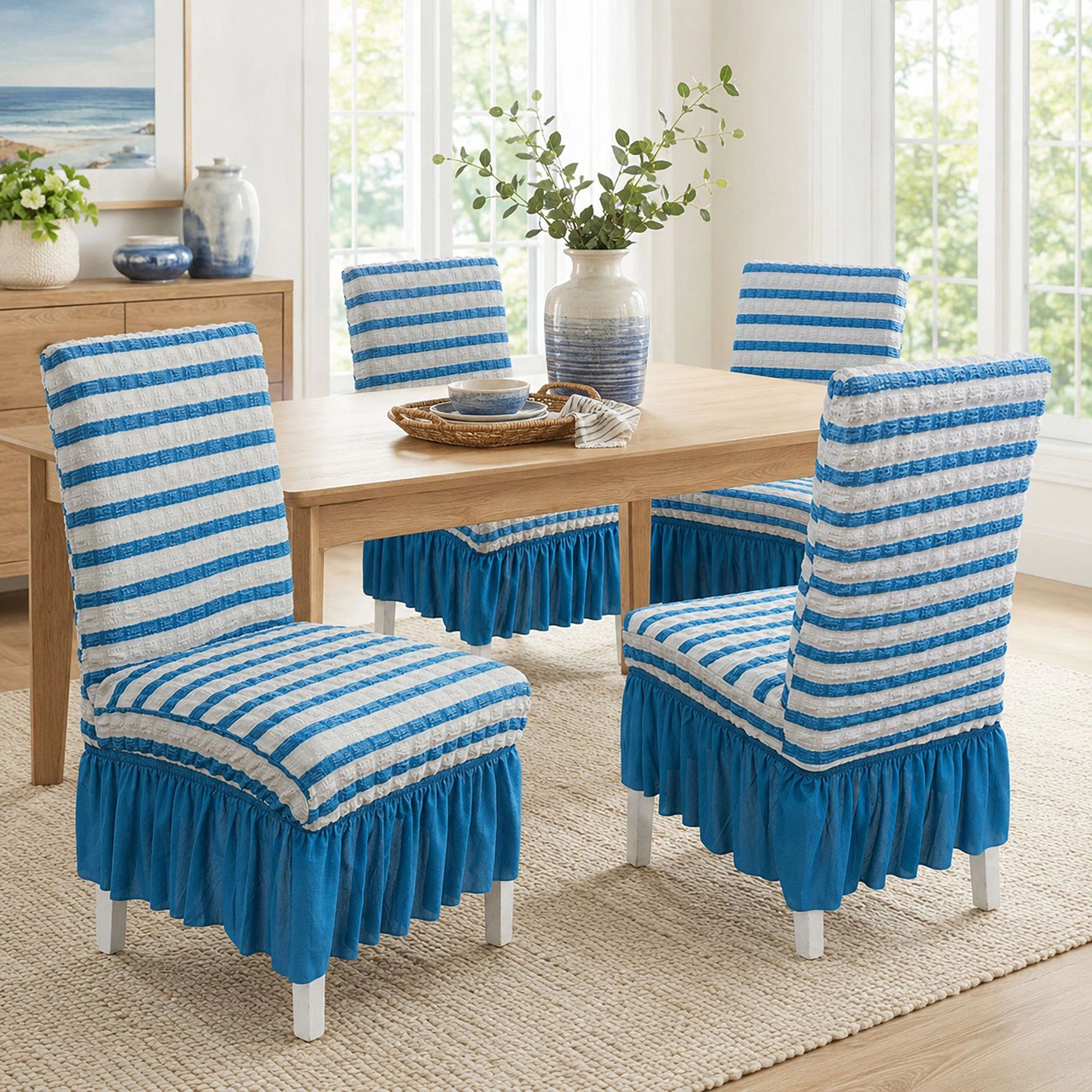 Alilang 2 Pack Textured Stretch Dining Chair Covers with Ruffled Skirt