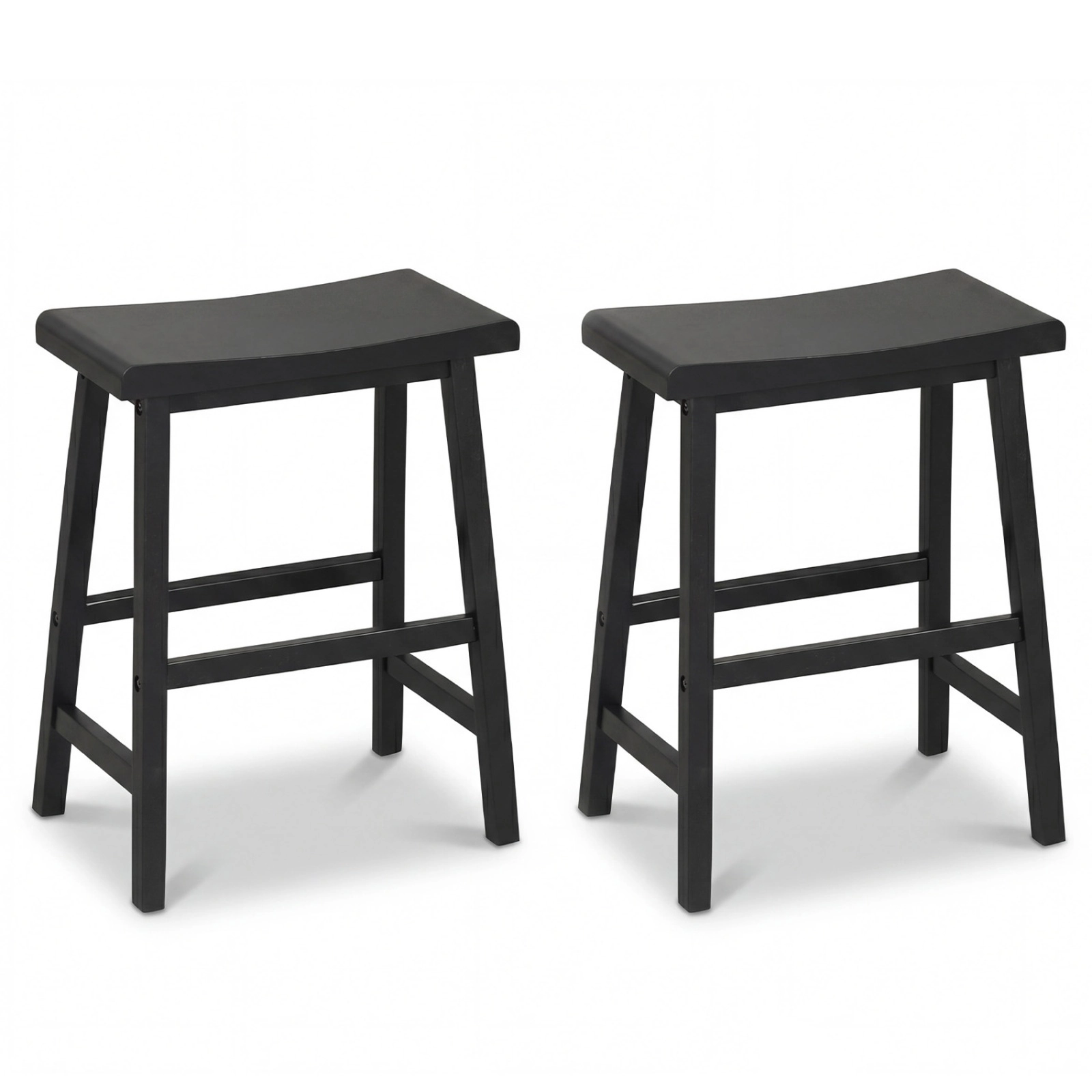 SUGIFT Set of 2 Integrated Footrest 400-lb 24-in H Backless Solid Wood Saddle Bar Stools Black