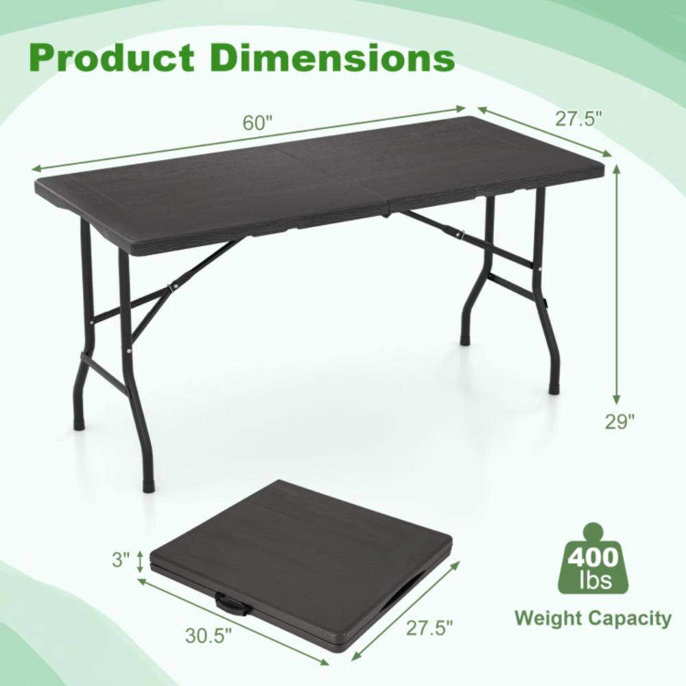 Hivvago 5Ft Folding Picnic Table With Wood Grain Hdpe Tabletop And Non-Slip Foot Pads